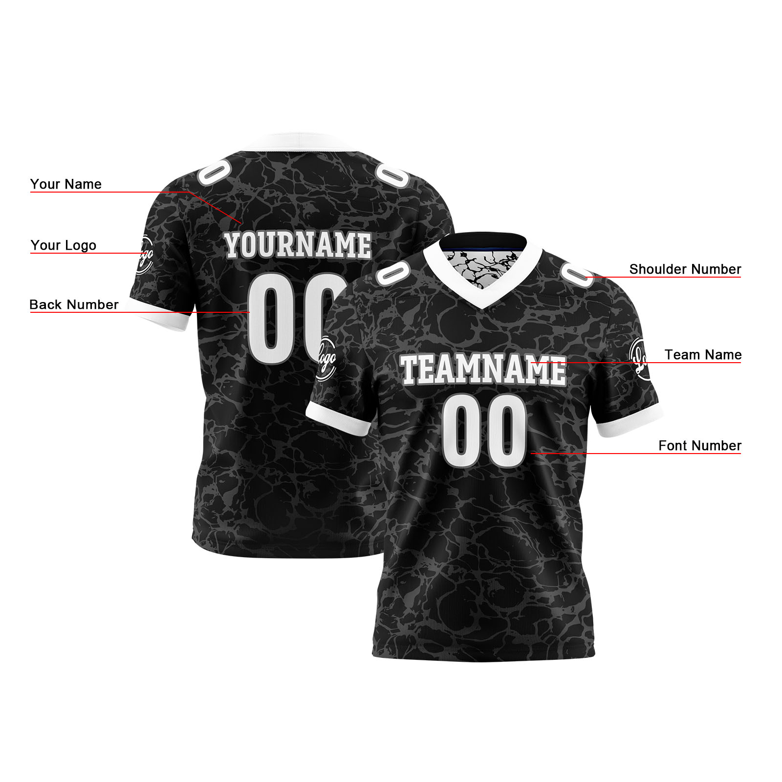 Custom Black White Reversible Football Jersey Personalized Gradient Football Shirts for Men Printed Team Name Number Logo