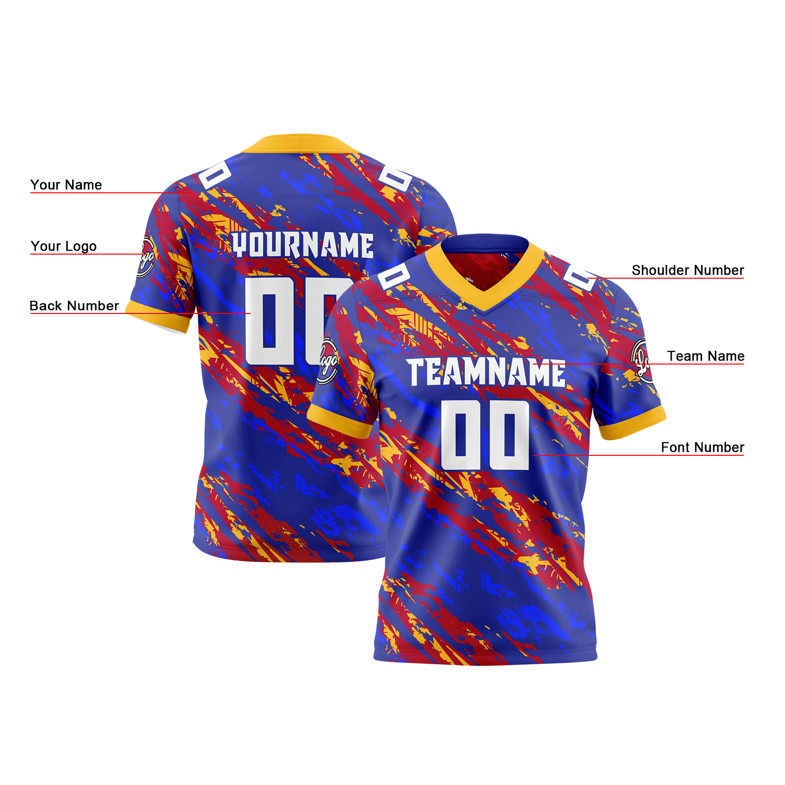 Custom Blue Orange Reversible Football Jersey Personalized Gradient Football Shirts for Men Printed Team Name Number Logo
