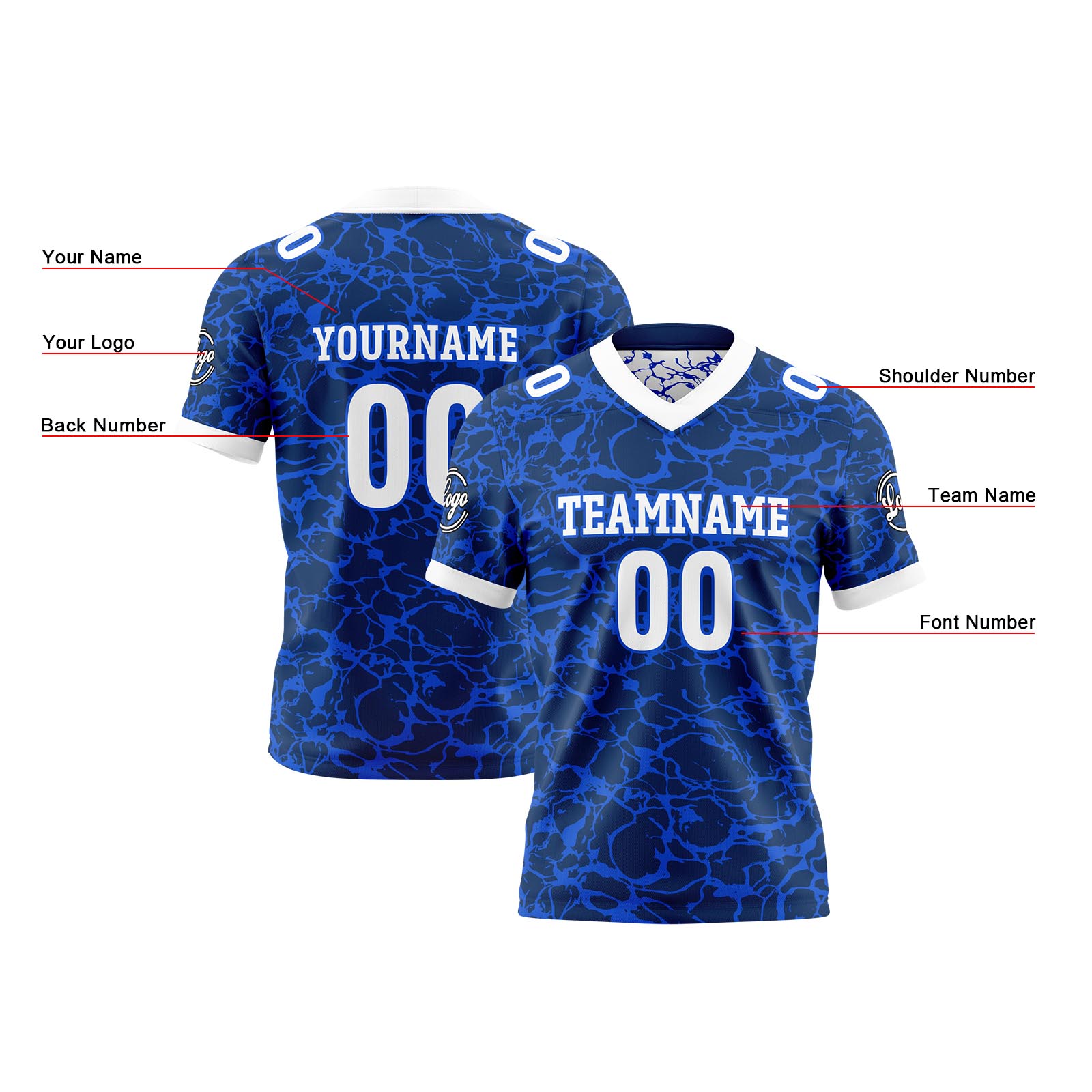 Custom Blue White Reversible Football Jersey Personalized Gradient Football Shirts for Men Printed Team Name Number Logo