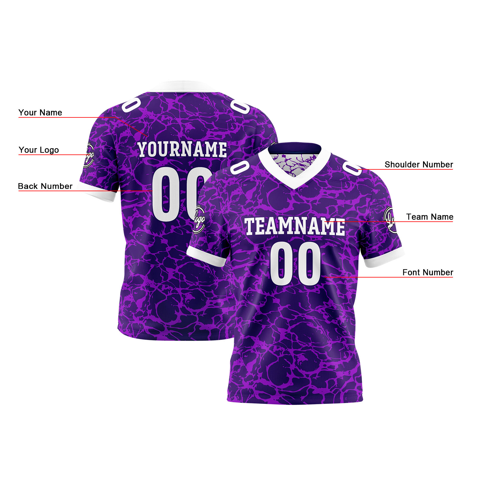 Custom Purple White Reversible Football Jersey Personalized Gradient Football Shirts for Men Printed Team Name Number Logo