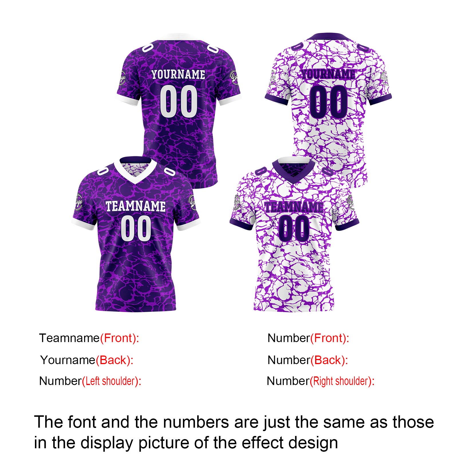 Custom Purple White Reversible Football Jersey Personalized Gradient Football Shirts for Men Printed Team Name Number Logo