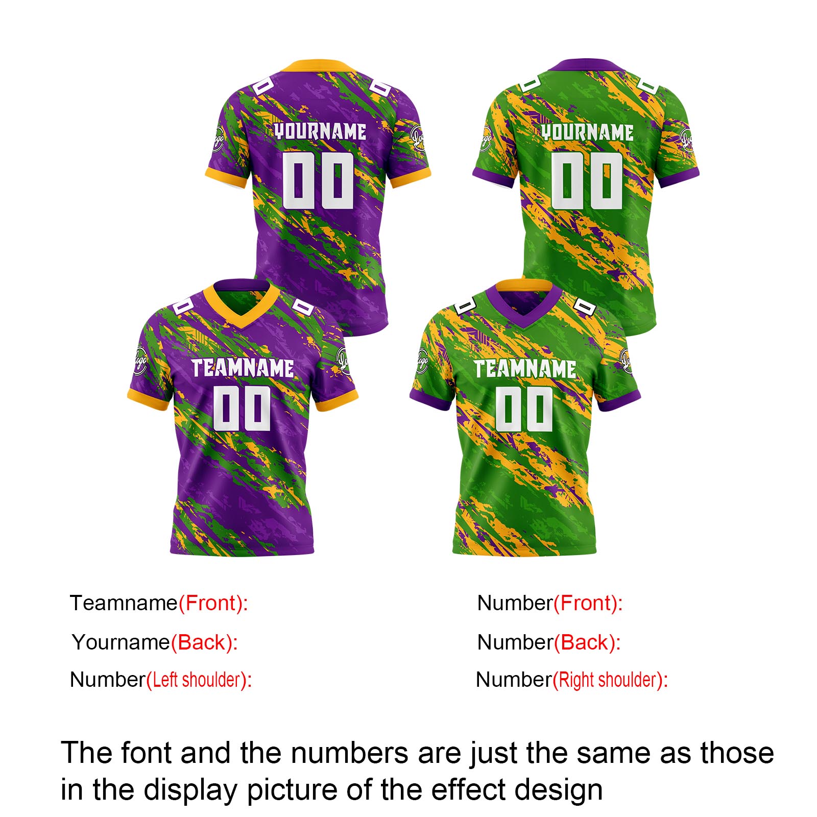 Custom Purple Green Reversible Football Jersey Personalized Gradient Football Shirts for Men Printed Team Name Number Logo