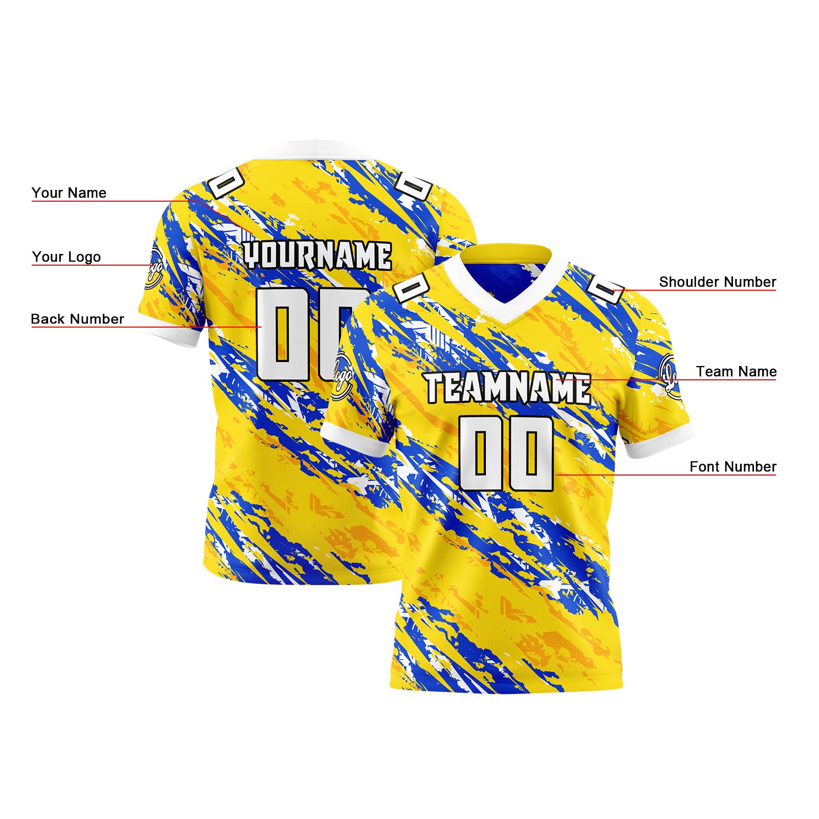 Custom Yellow Blue Reversible Football Jersey Personalized Gradient Football Shirts for Men Printed Team Name Number Logo