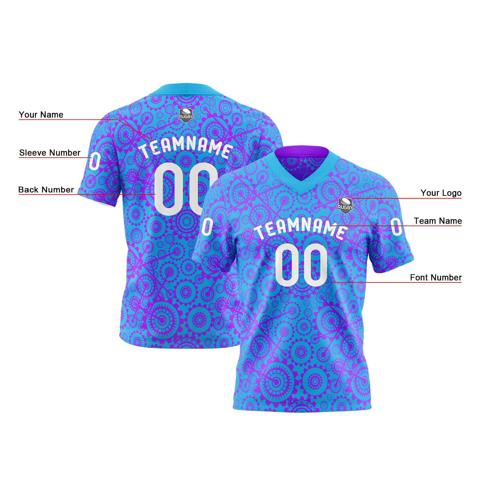 Custom Blue Purple Reversible Football Jersey Personalized Gradient Football Shirts for Men Printed Team Name Number Logo