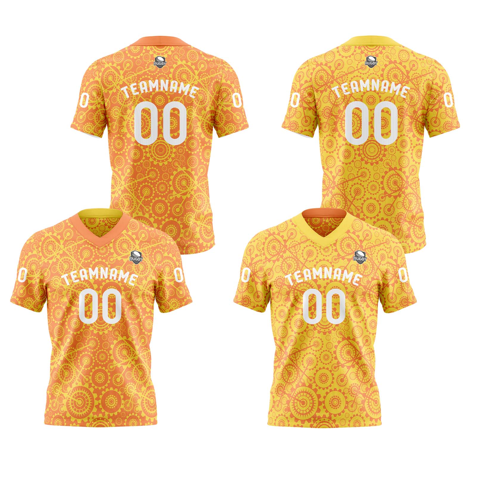 Custom Yellow Orange Reversible Football Jersey Personalized Gradient Football Shirts for Men Printed Team Name Number Logo