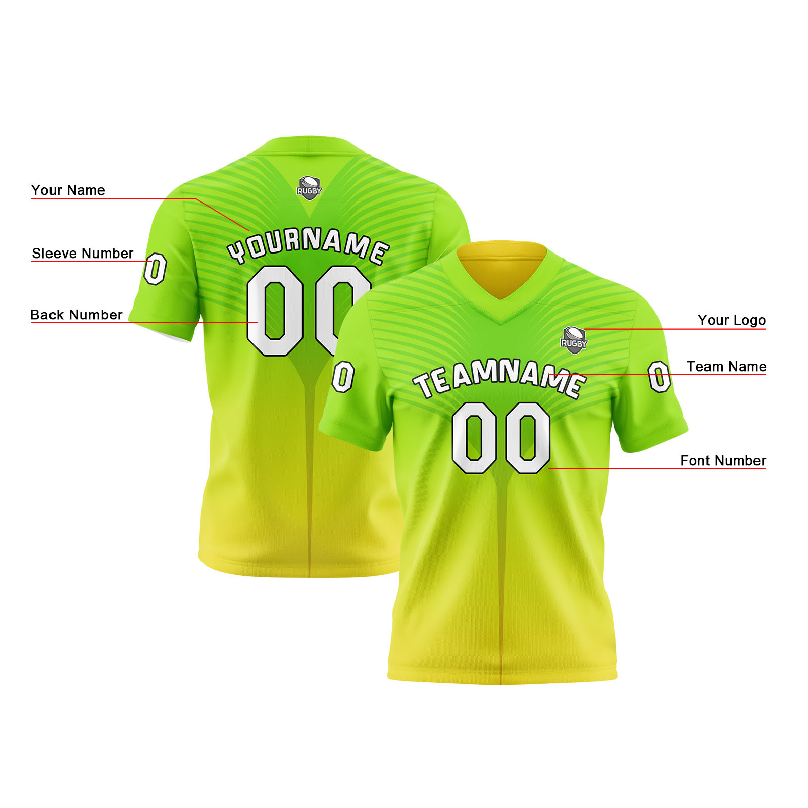 Custom Green Yellow Reversible Football Jersey Personalized Gradient Football Shirts for Men Printed Team Name Number Logo