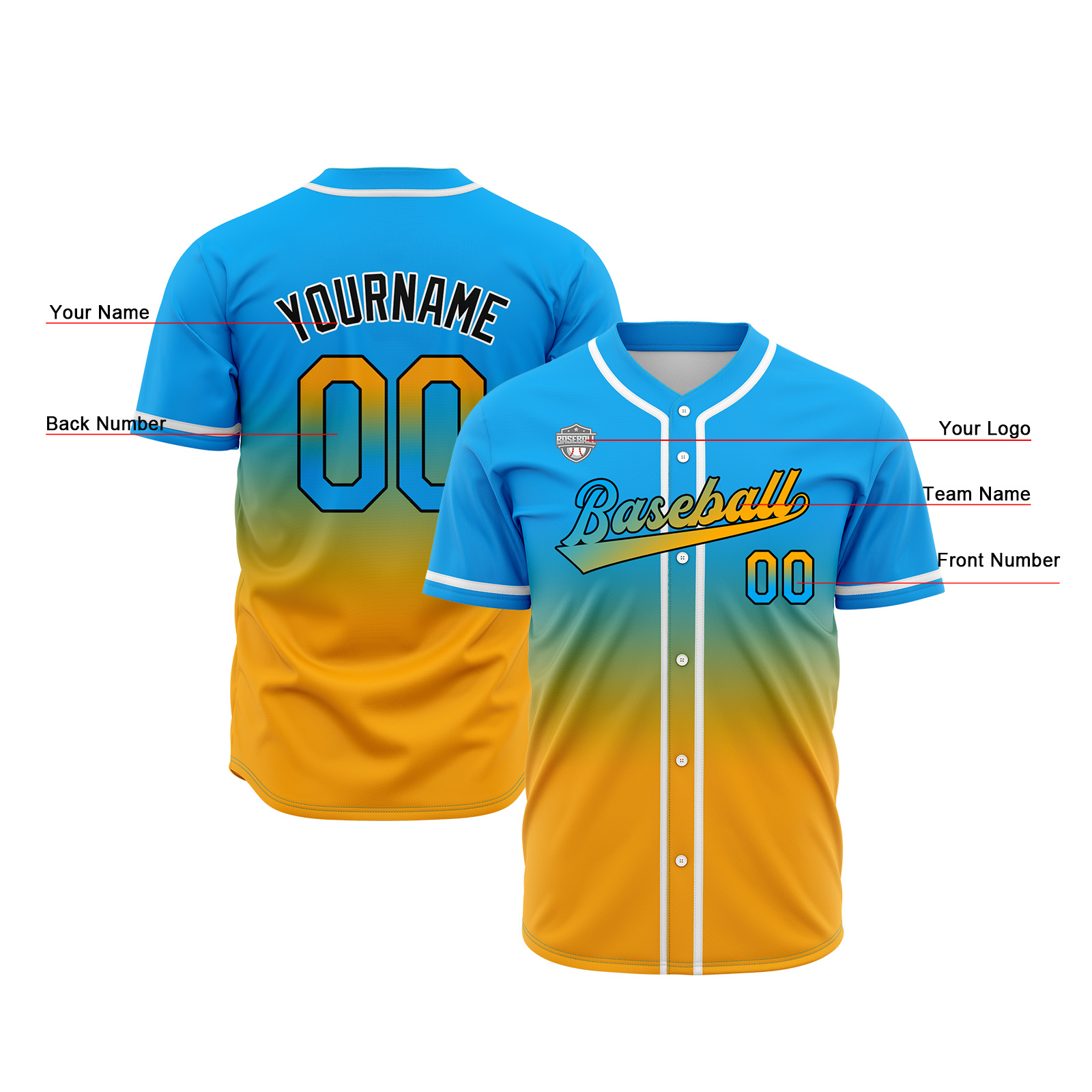 Custom Light Blue&Orange Gradient Baseball Jerseys Personalized Name Number Logo
