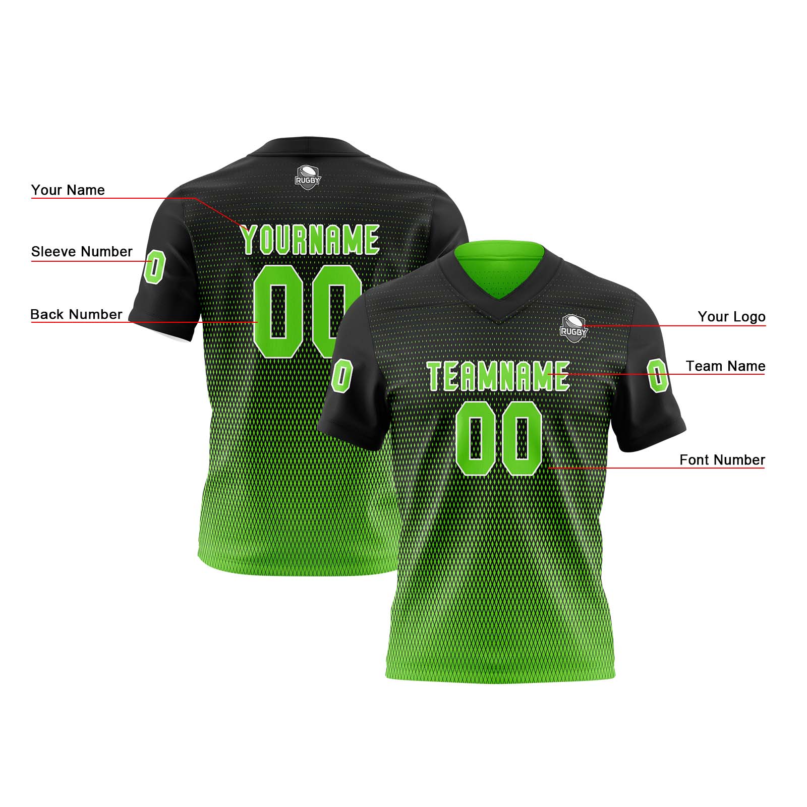 Custom Black Green Reversible Football Jersey Personalized Gradient Football Shirts for Men Printed Team Name Number Logo