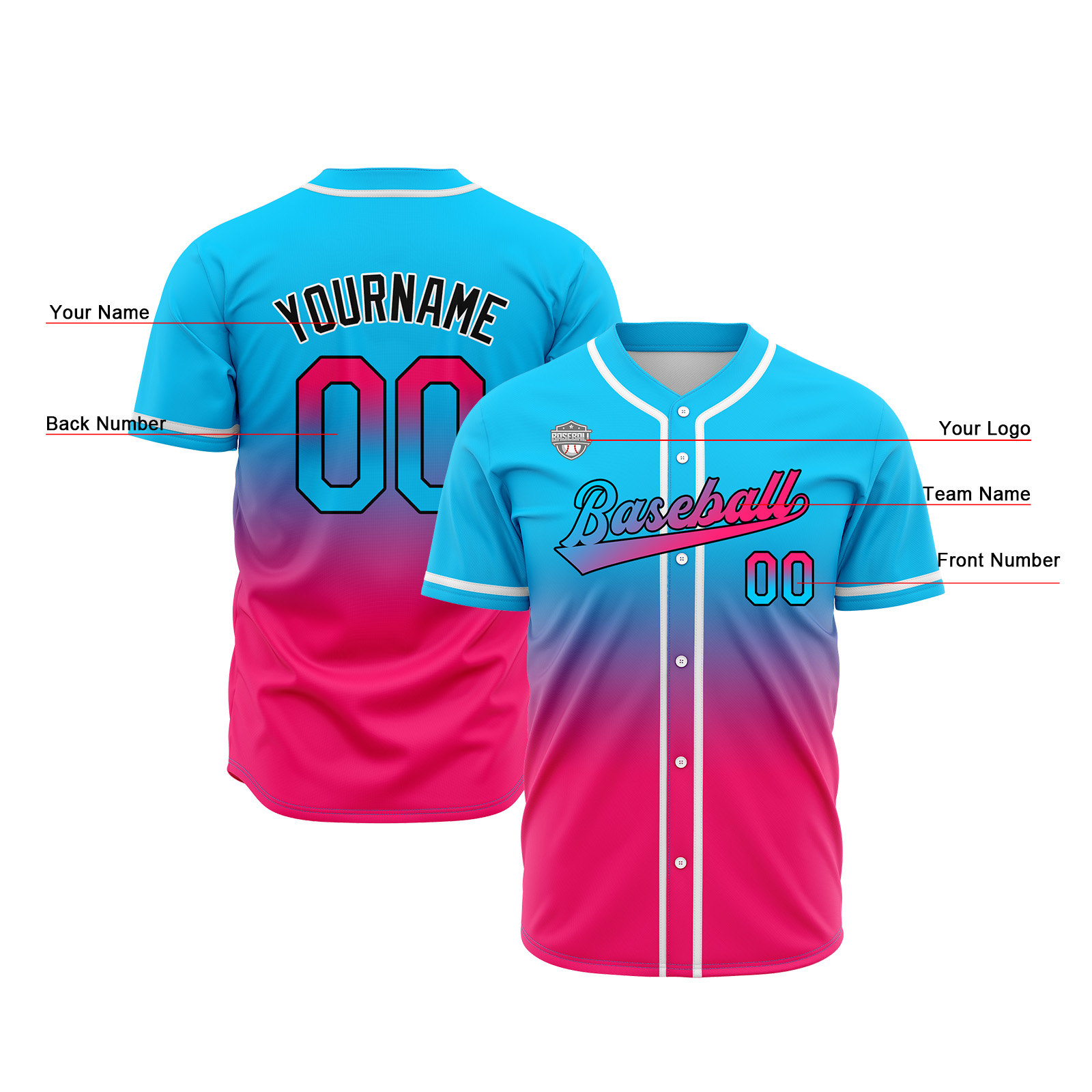 Custom Light Blue&Pink Gradient Baseball Jerseys Personalized Name Number Logo
