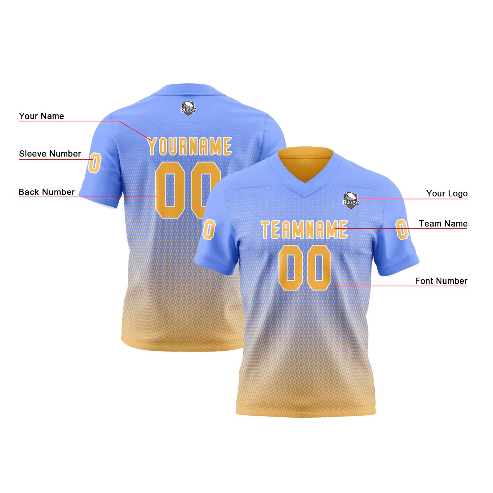 Custom Sky Blue Butter Yellow Reversible Football Jersey Personalized Gradient Football Shirts for Men Printed Team Name Number Logo
