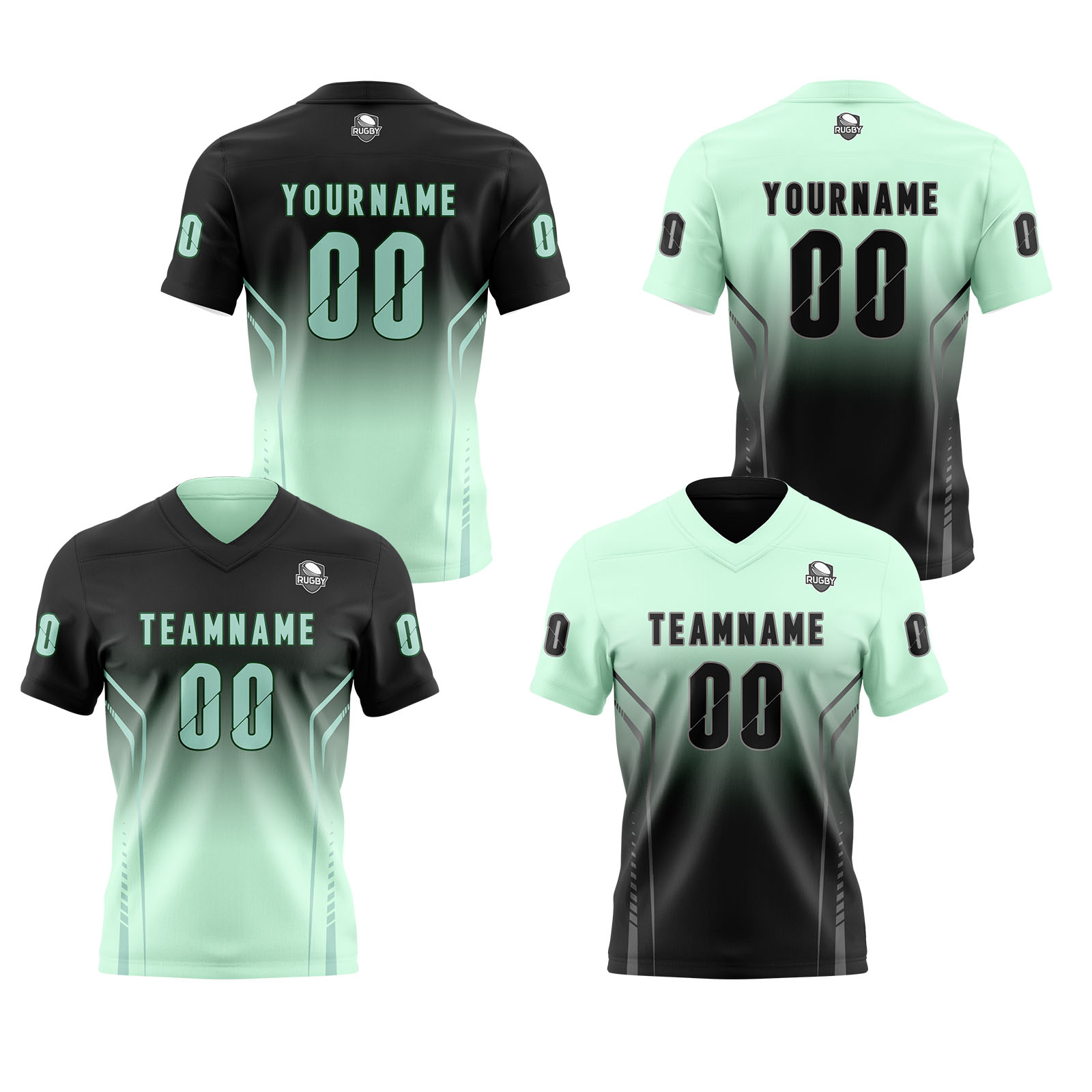 Custom Black Light Green Reversible Football Jersey Personalized Gradient Football Shirts for Men Printed Team Name Number Logo