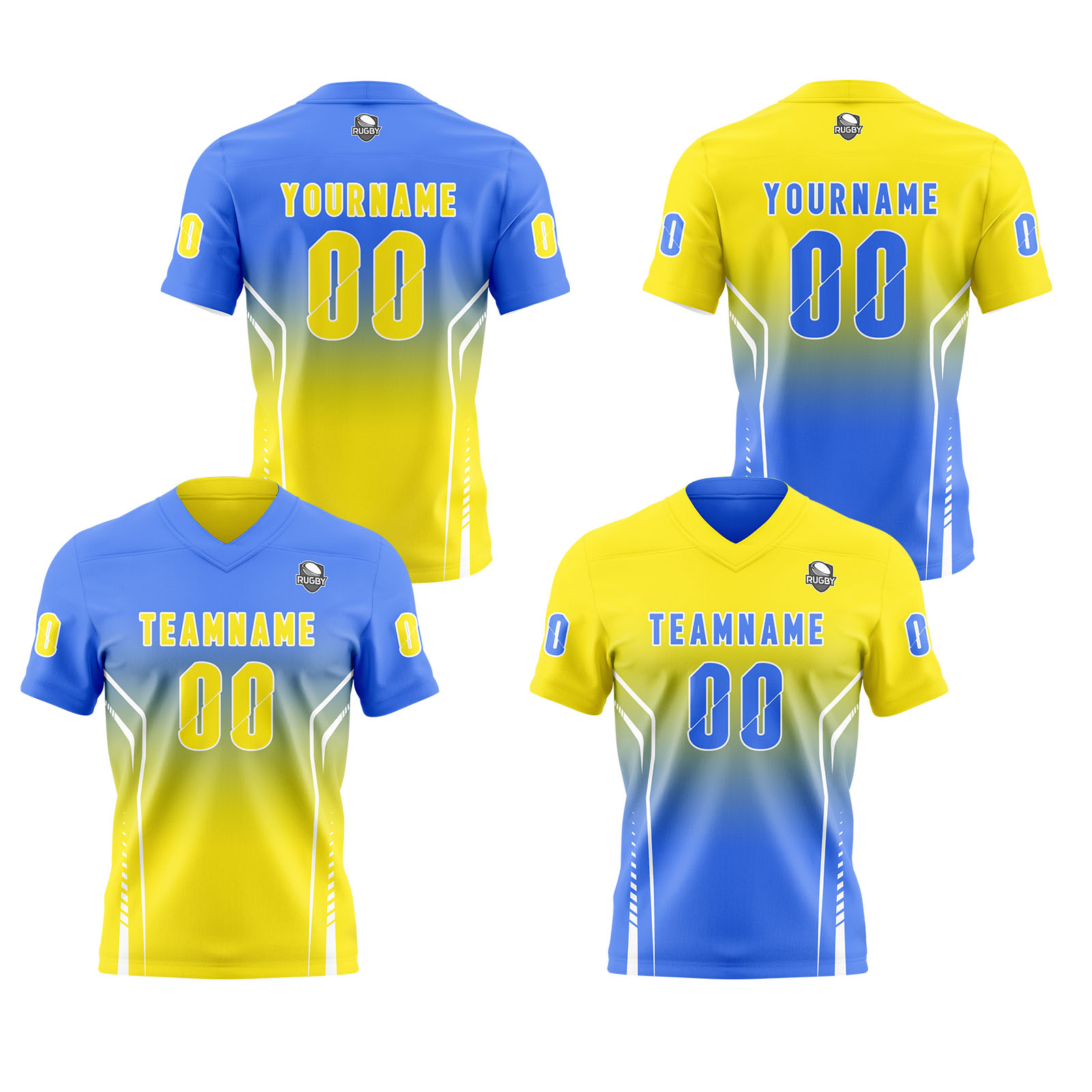 Custom Blue Yellow Reversible Football Jersey Personalized Gradient Football Shirts for Men Printed Team Name Number Logo
