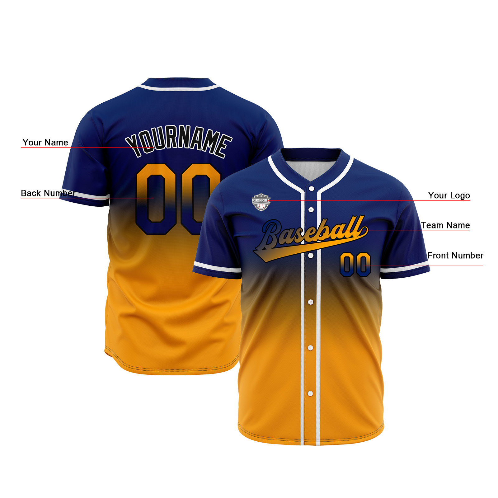 Custom Navy&Orange Gradient Baseball Jerseys Personalized Name Number Logo