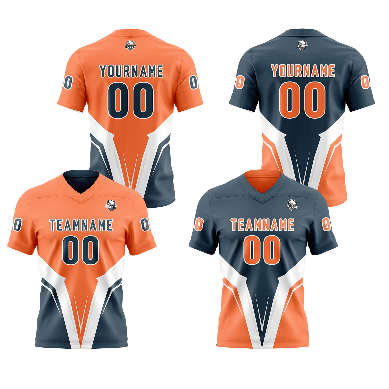 Custom Vibrant Orange Navy Blue Reversible Football Jersey Personalized Gradient Football Shirts for Men Printed Team Name Number Logo