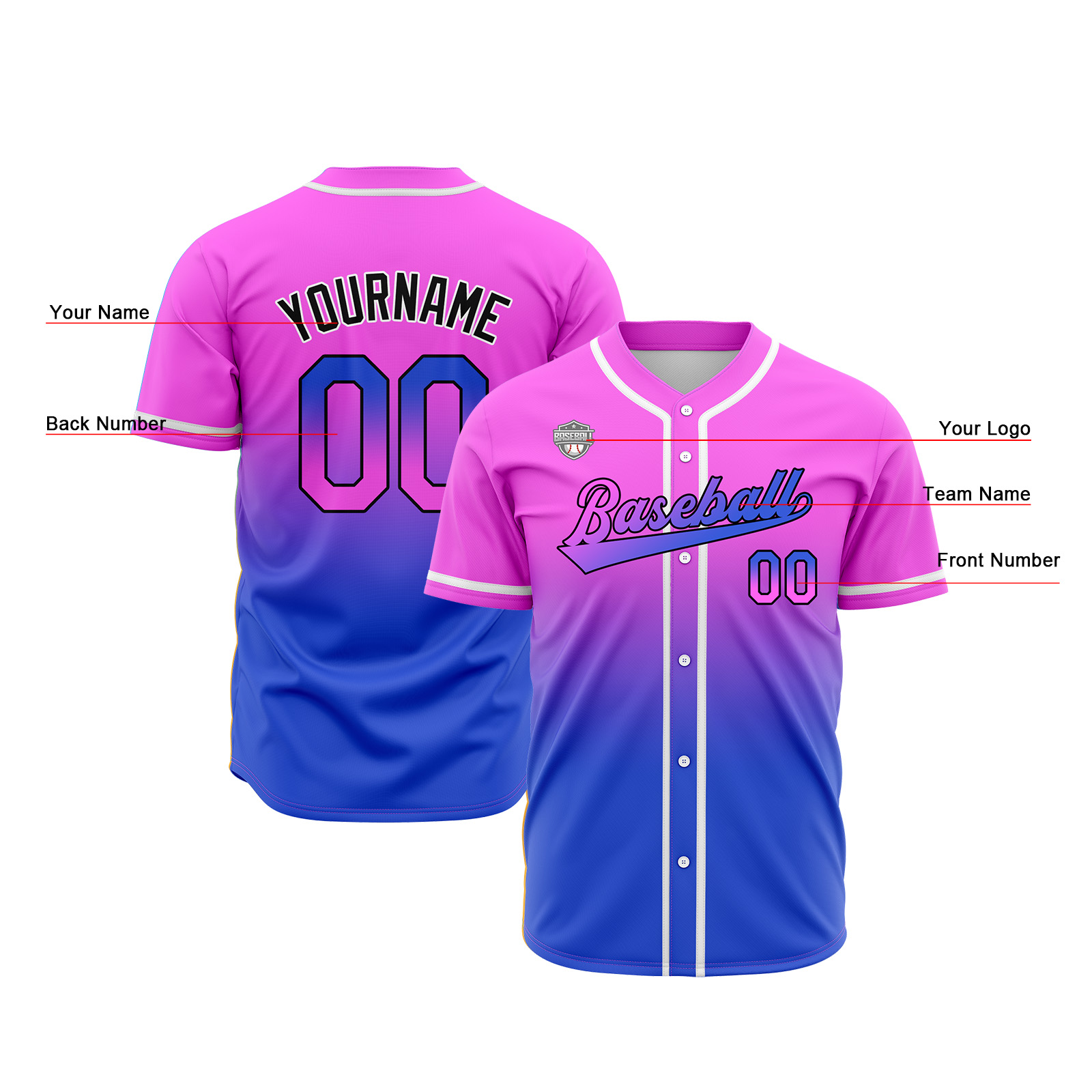 Custom Pink&Blue Gradient Baseball Jerseys Personalized Name Number Logo
