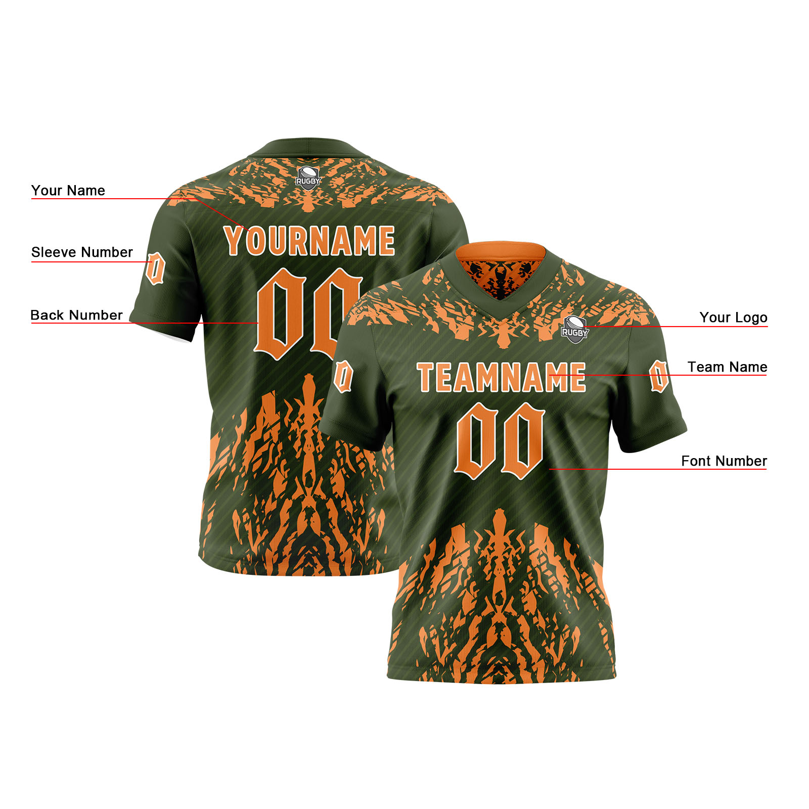 Custom Olive Green Orange Reversible Football Jersey Personalized Gradient Football Shirts for Men Printed Team Name Number Logo