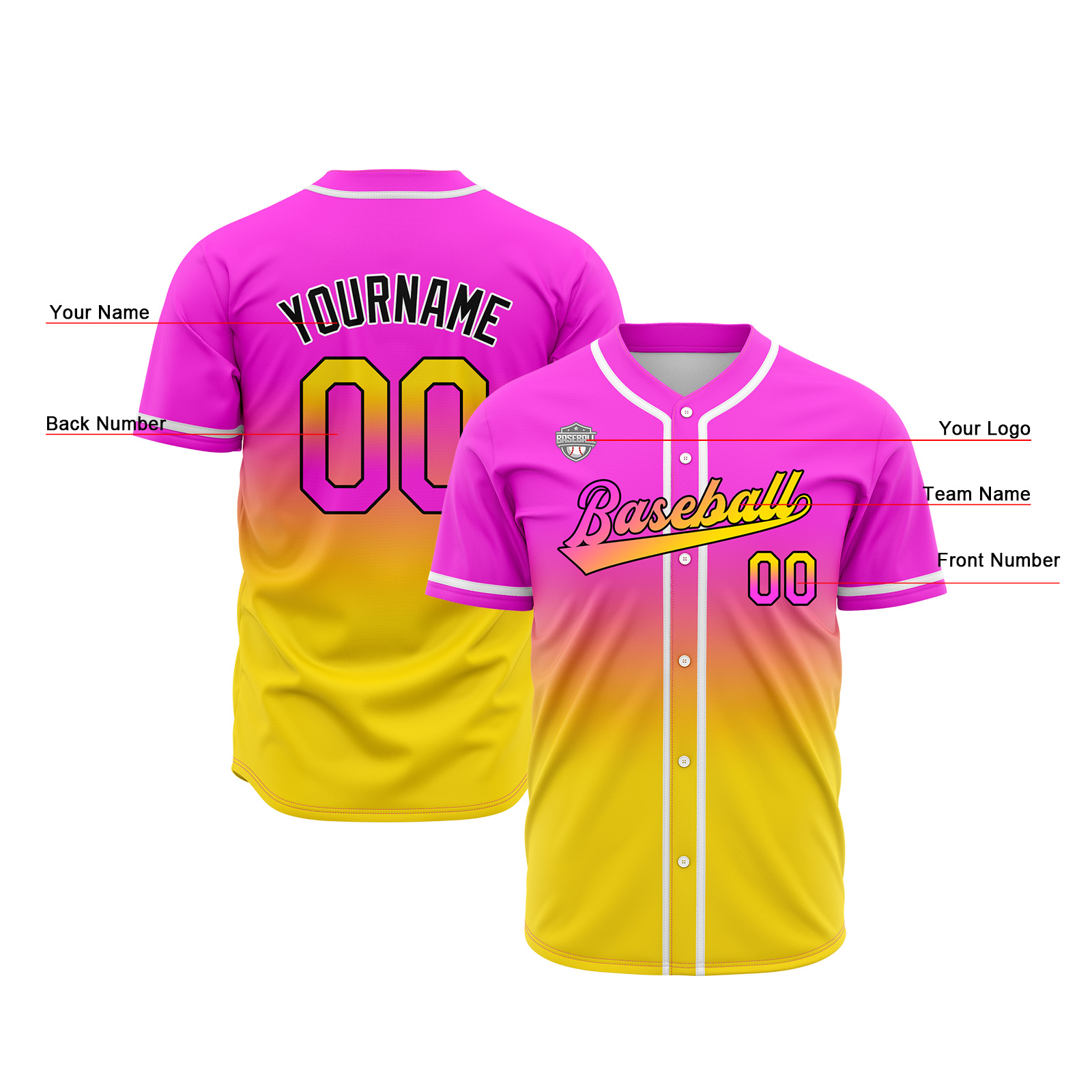 Custom Pink&Yellow Gradient Baseball Jerseys Personalized Name Number Logo