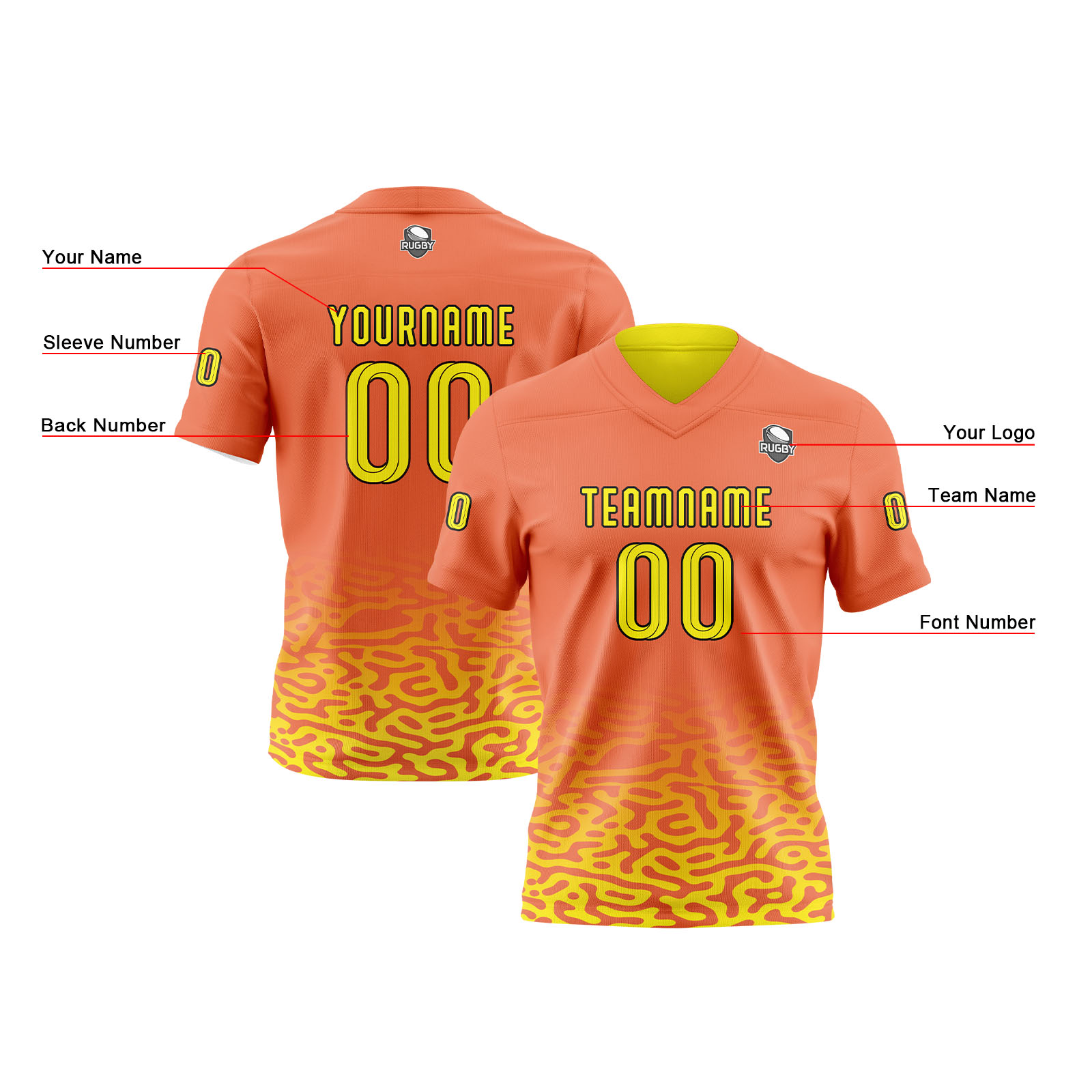 Custom Orange Yellow Reversible Football Jersey Personalized Gradient Football Shirts for Men Printed Team Name Number Logo
