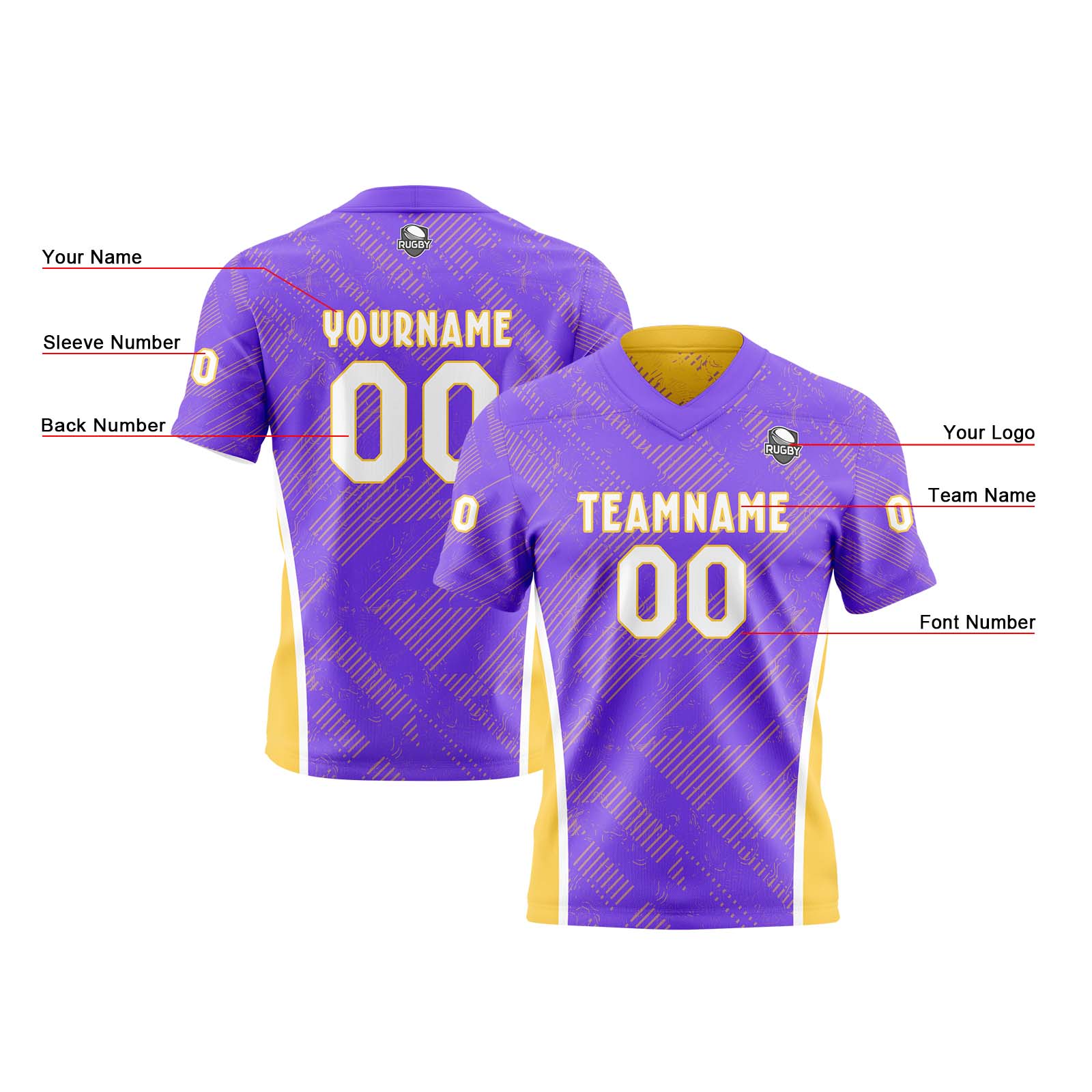 Custom Purple Yellow Reversible Football Jersey Personalized Gradient Football Shirts for Men Printed Team Name Number Logo