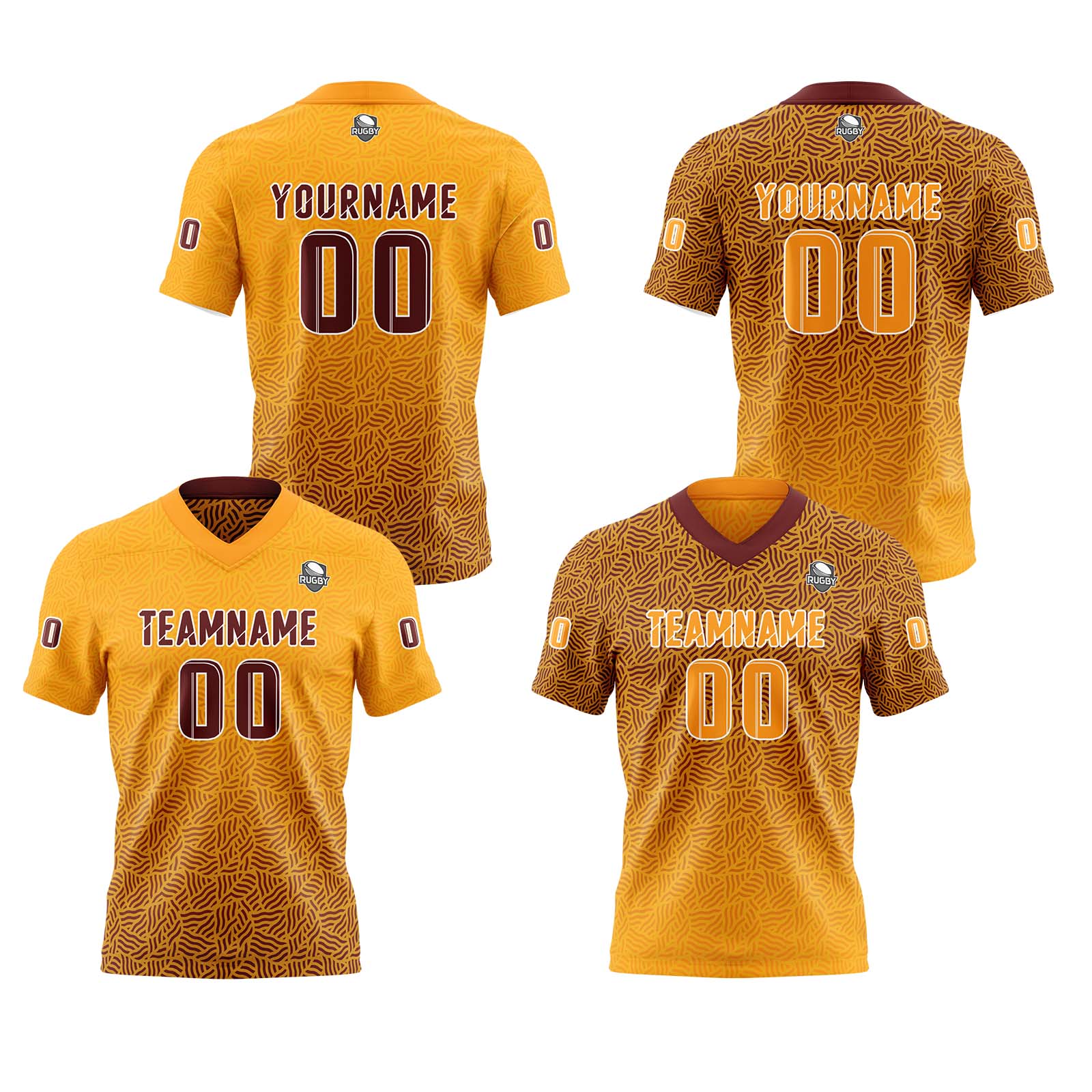 Custom Brown Yellow Reversible Football Jersey Personalized Gradient Football Shirts for Men Printed Team Name Number Logo