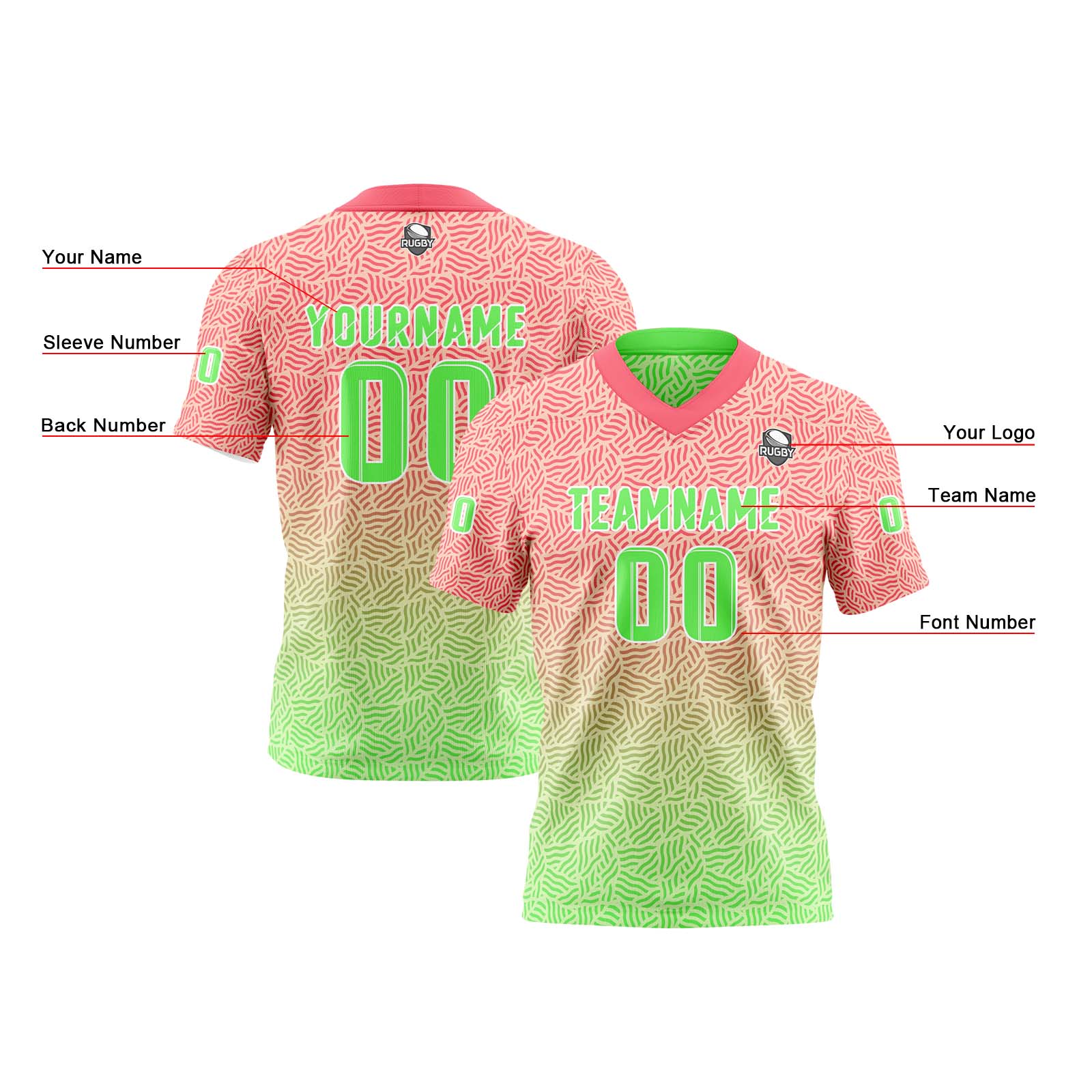 Custom Green Pink Reversible Football Jersey Personalized Gradient Football Shirts for Men Printed Team Name Number Logo