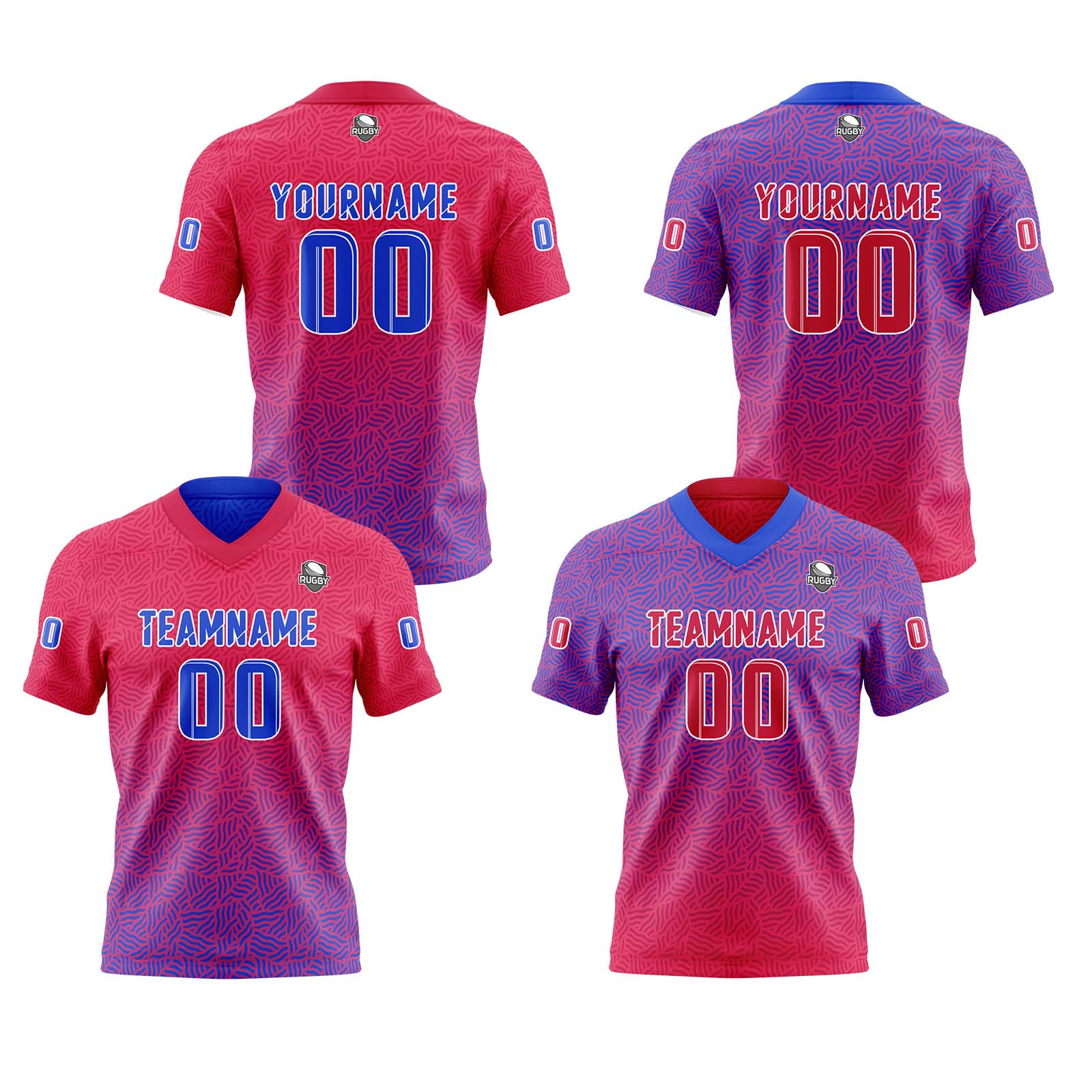 Custom Red Blue Reversible Football Jersey Personalized Gradient Football Shirts for Men Printed Team Name Number Logo