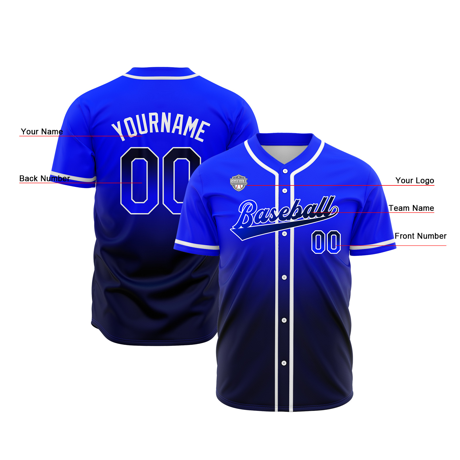 Custom Royal&Navy Gradient Baseball Jerseys Personalized Name Number Logo