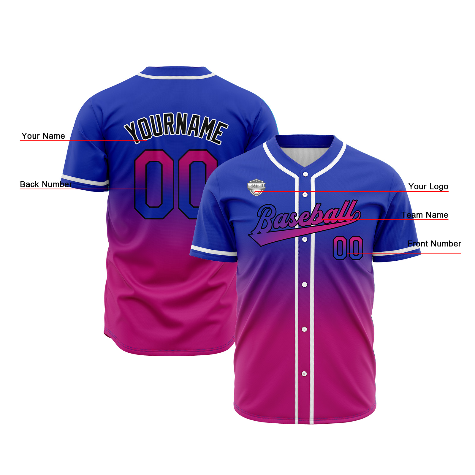 Custom Royal&Rose Gradient Baseball Jerseys Personalized Name Number Logo