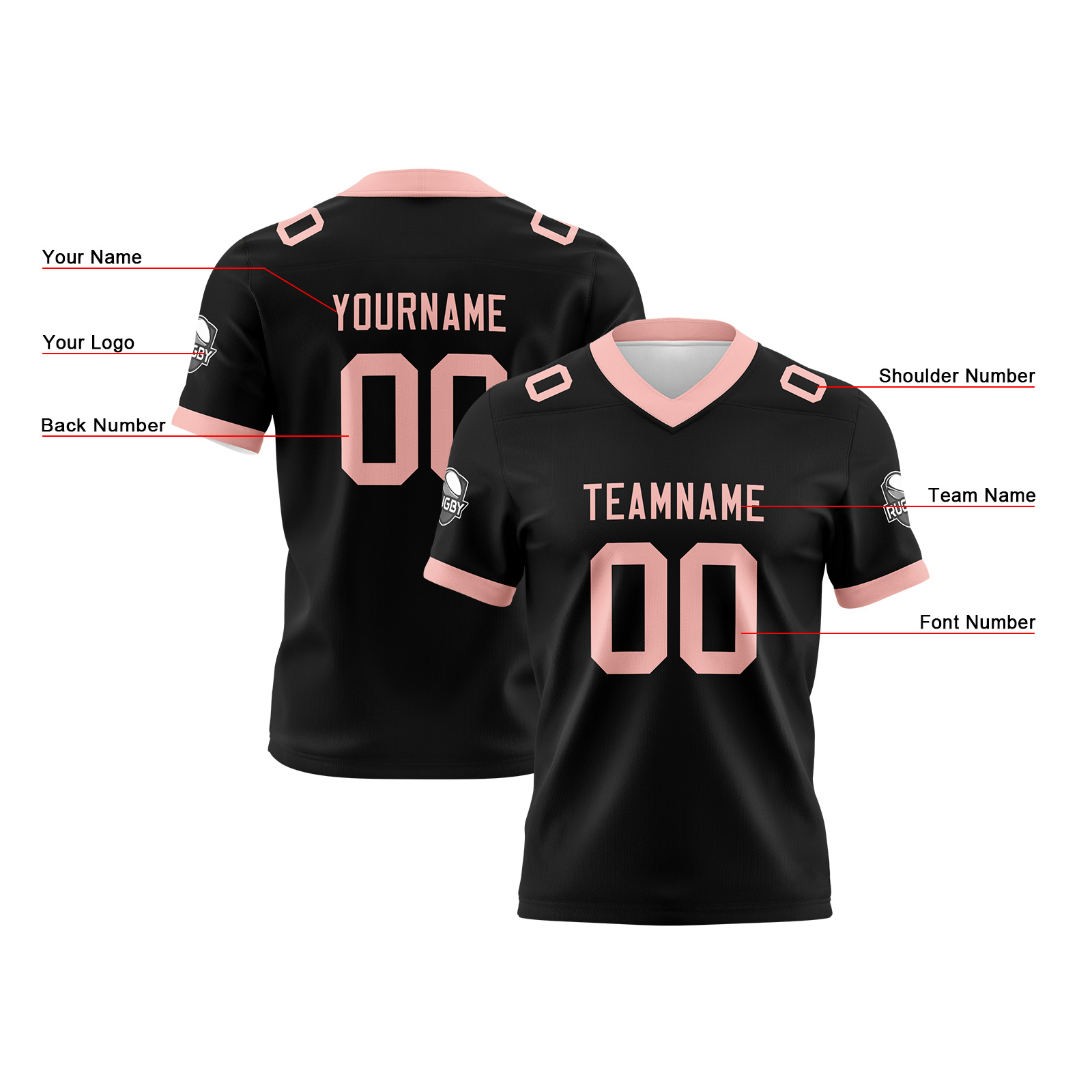 Custom Black Pink Football Jersey Personalized Football Shirts for Men Printed Team Name Number Logo
