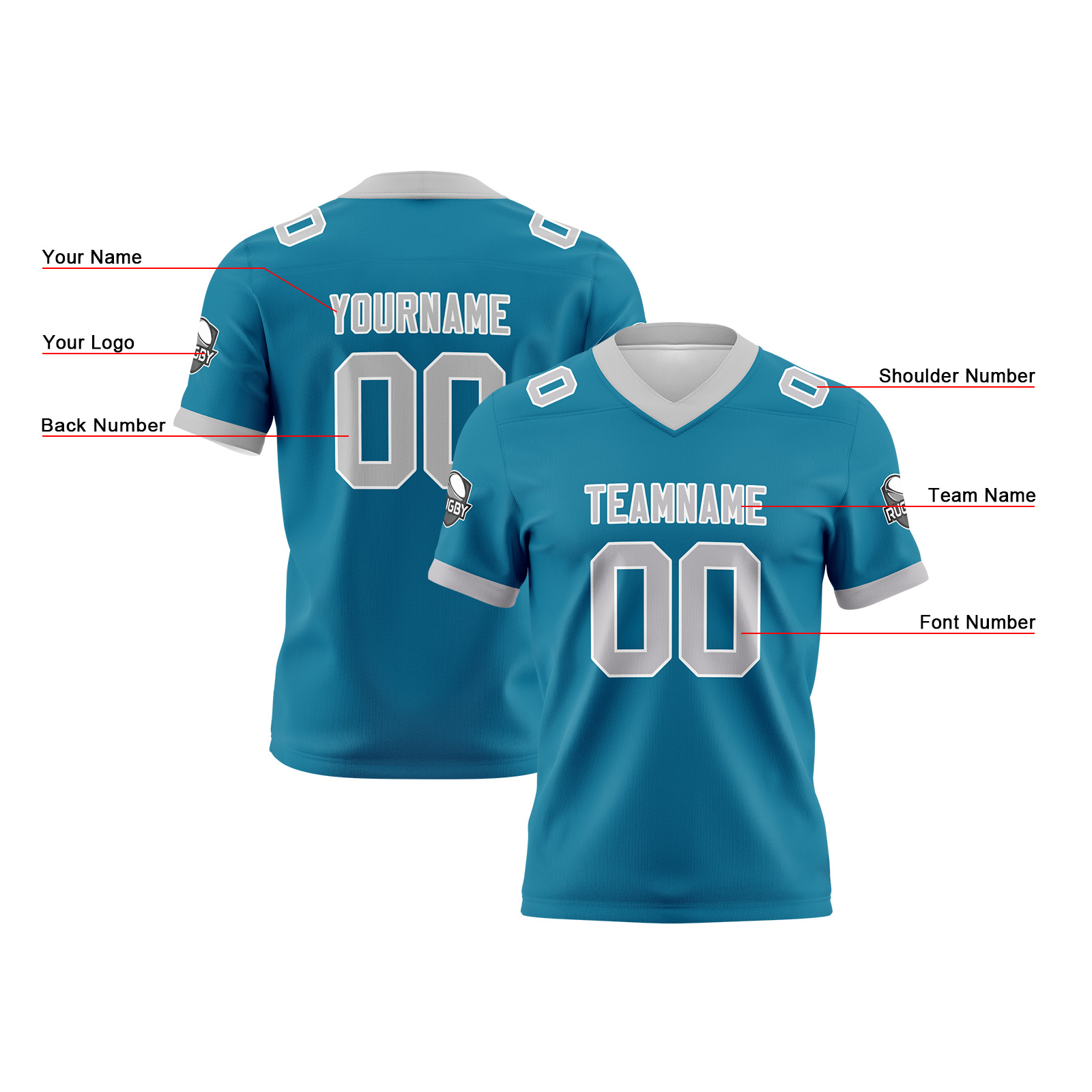 Custom Blue Grey Football Jersey Personalized Football Shirts for Men Printed Team Name Number Logo