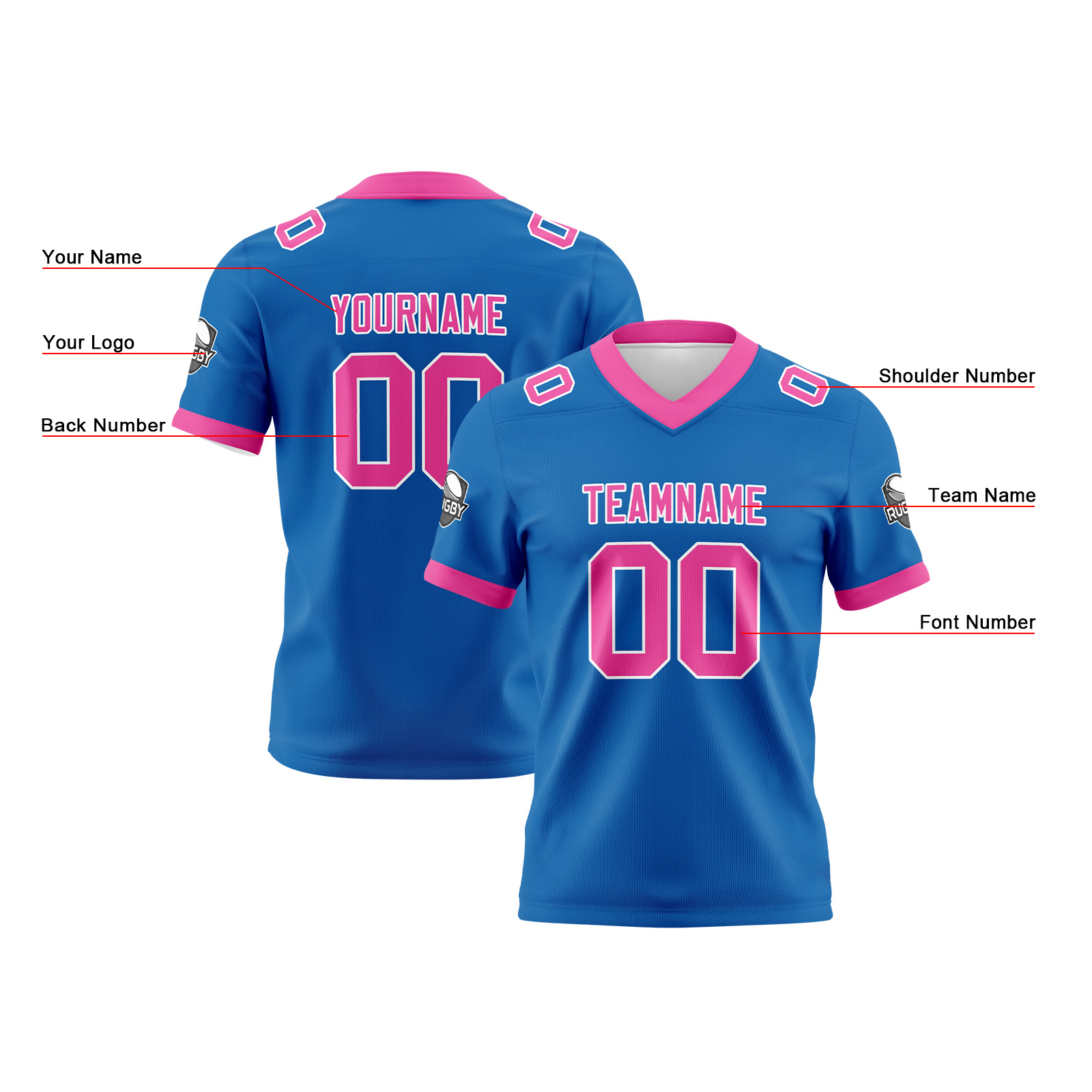 Custom Blue Pink Football Jersey Personalized Football Shirts for Men Printed Team Name Number Logo