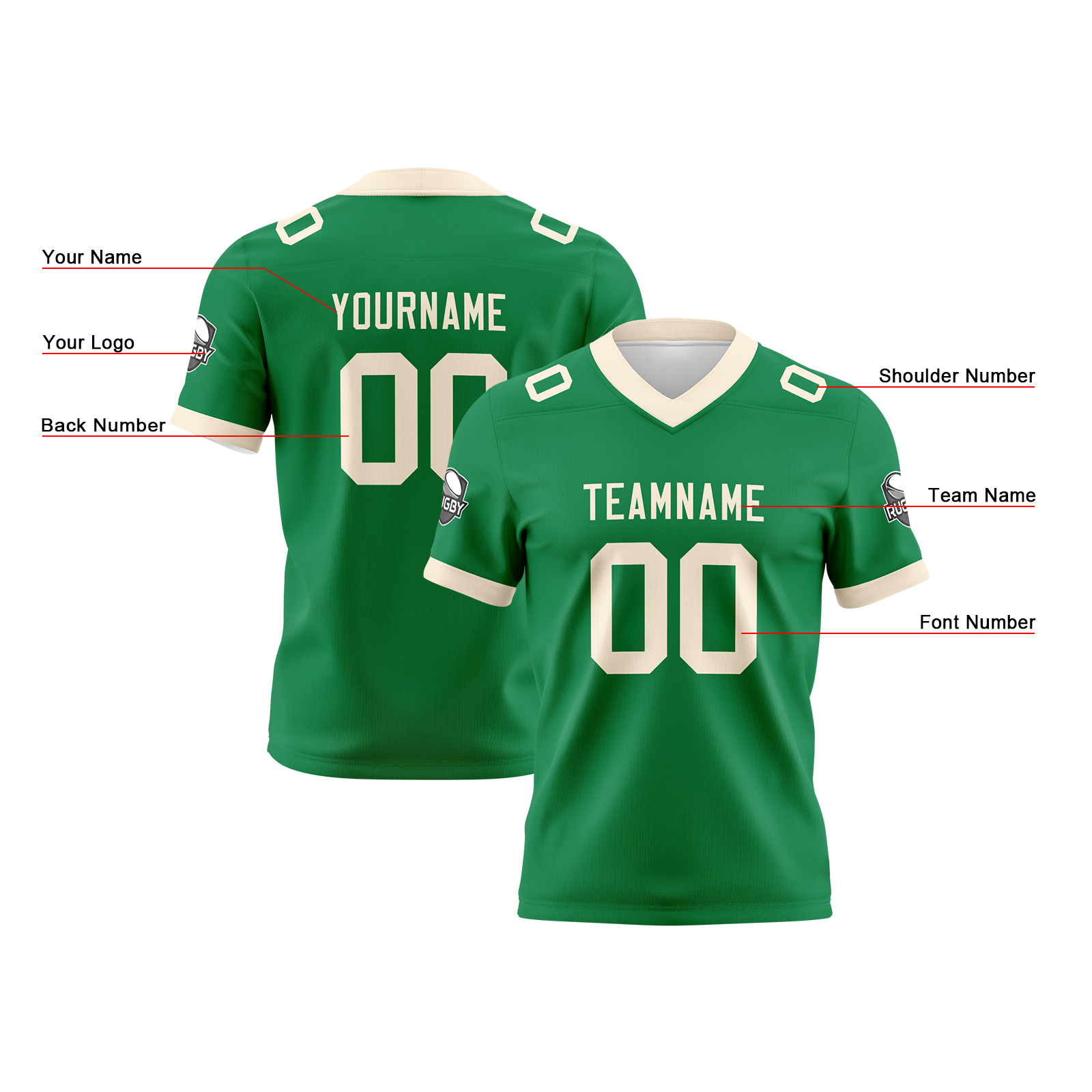 Custom Green Cream Football Jersey Personalized Football Shirts for Men Printed Team Name Number Logo