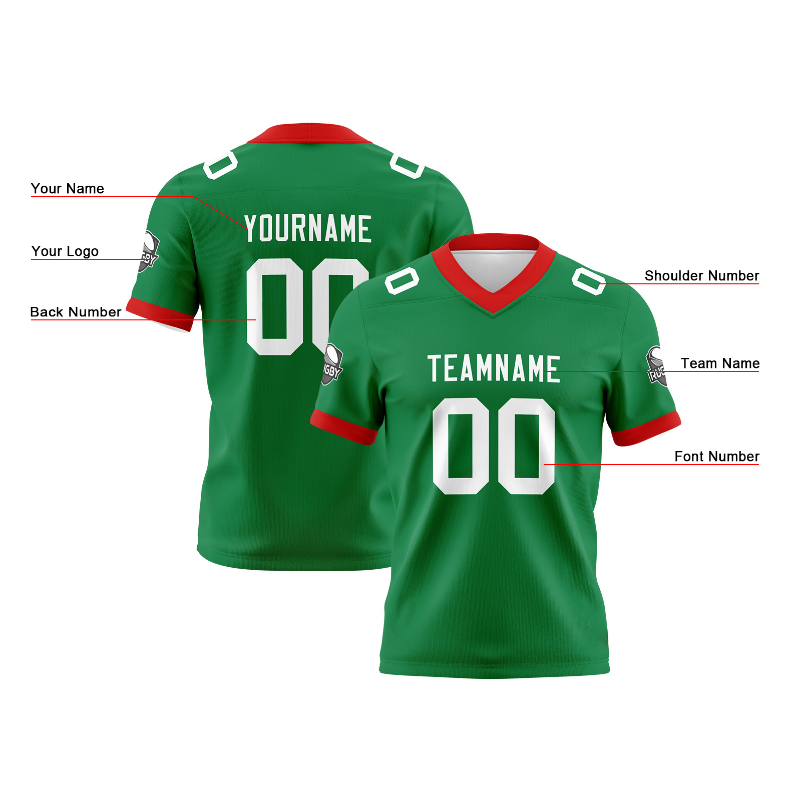Custom Green White Football Jersey Personalized Football Shirts for Men Printed Team Name Number Logo
