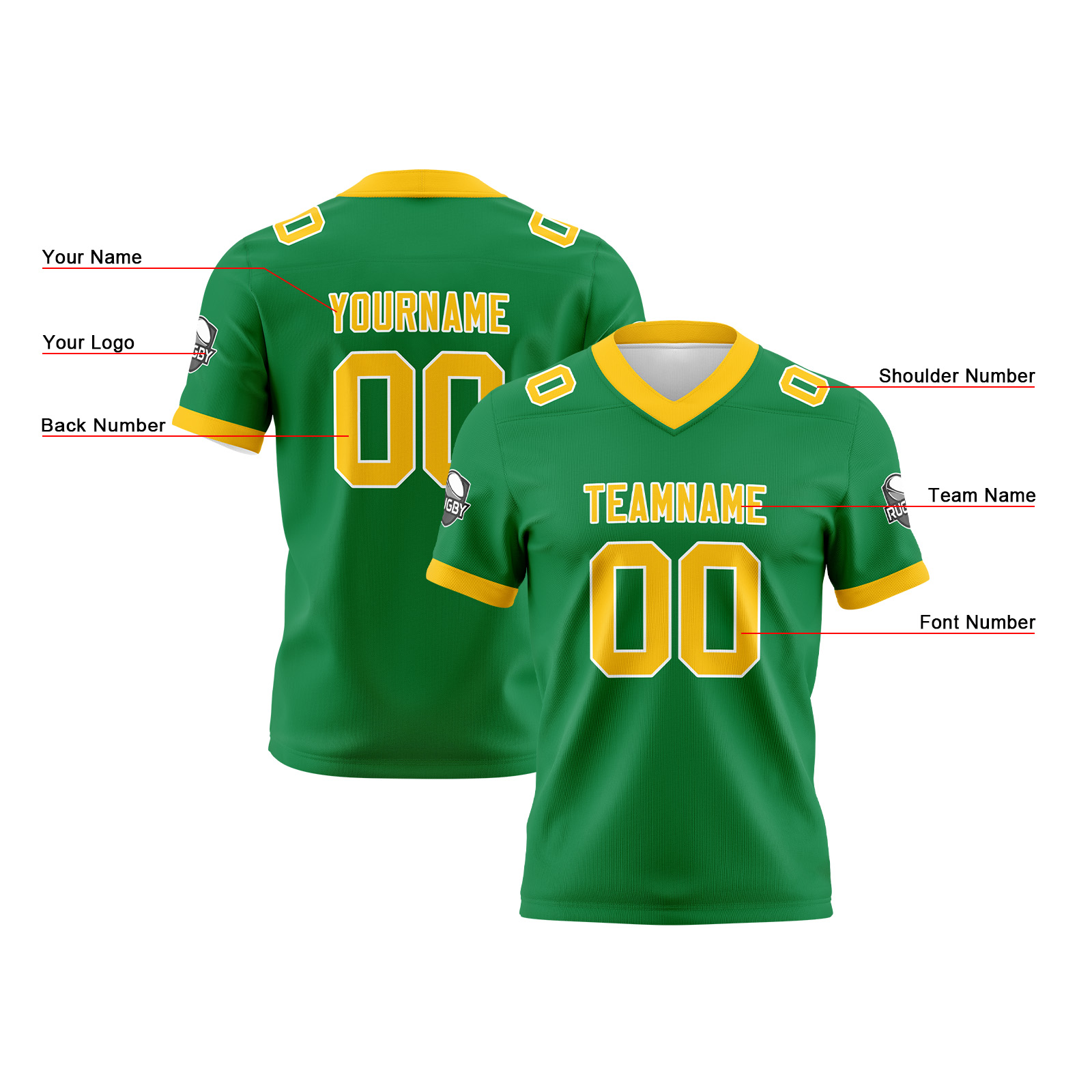 Custom Green Yellow Football Jersey Personalized Football Shirts for Men Printed Team Name Number Logo