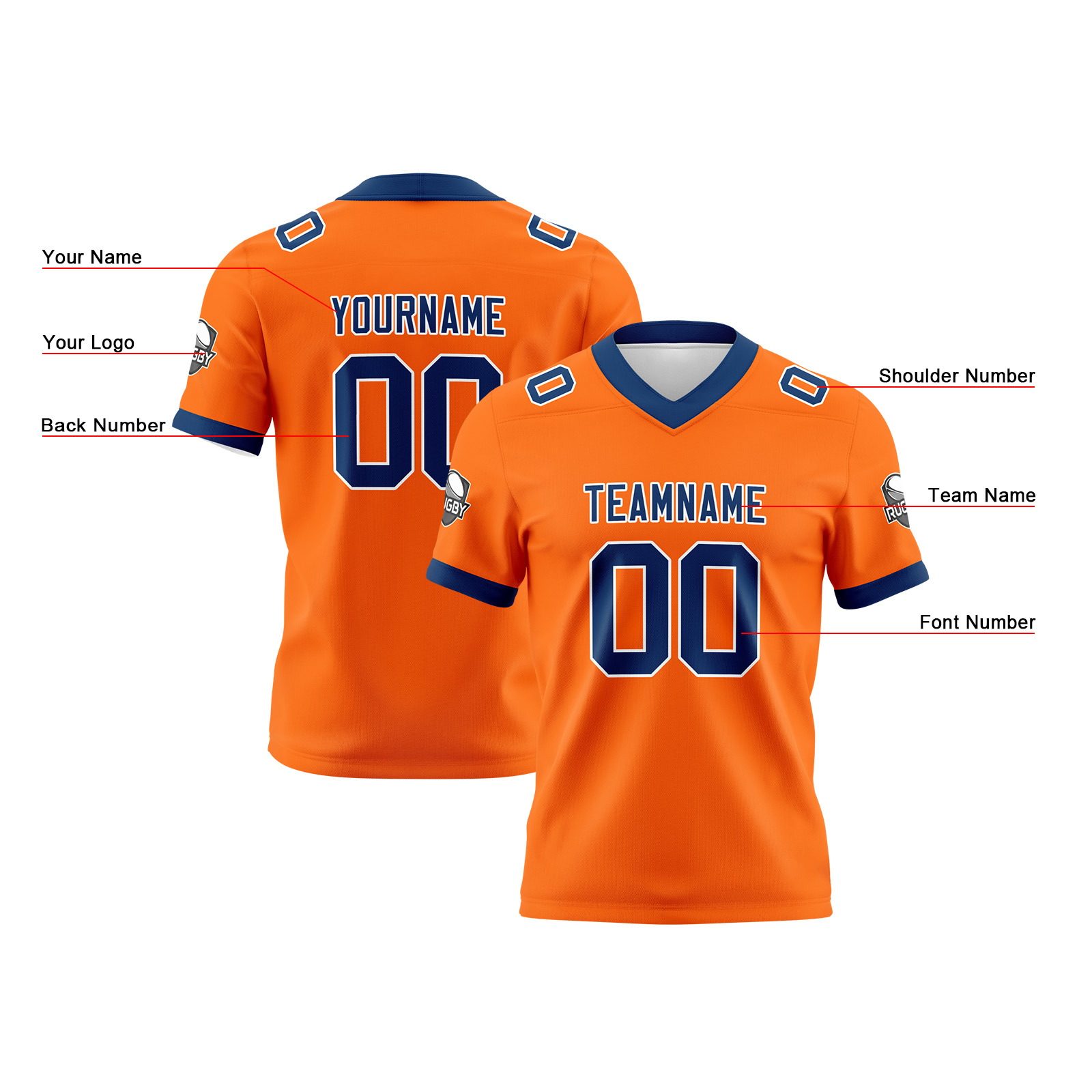 Custom Orange Blue Football Jersey Personalized Football Shirts for Men Printed Team Name Number Logo