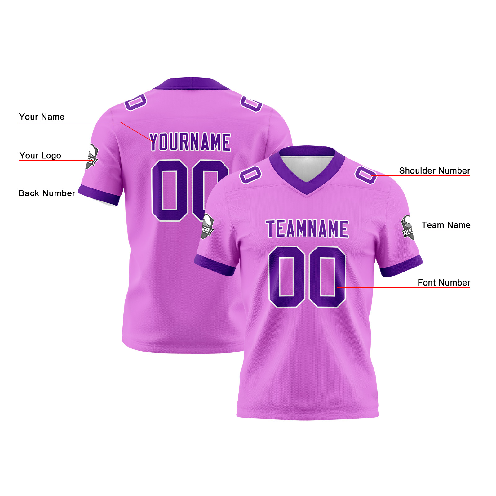 Custom Pink Purple Football Jersey Personalized Football Shirts for Men Printed Team Name Number Logo