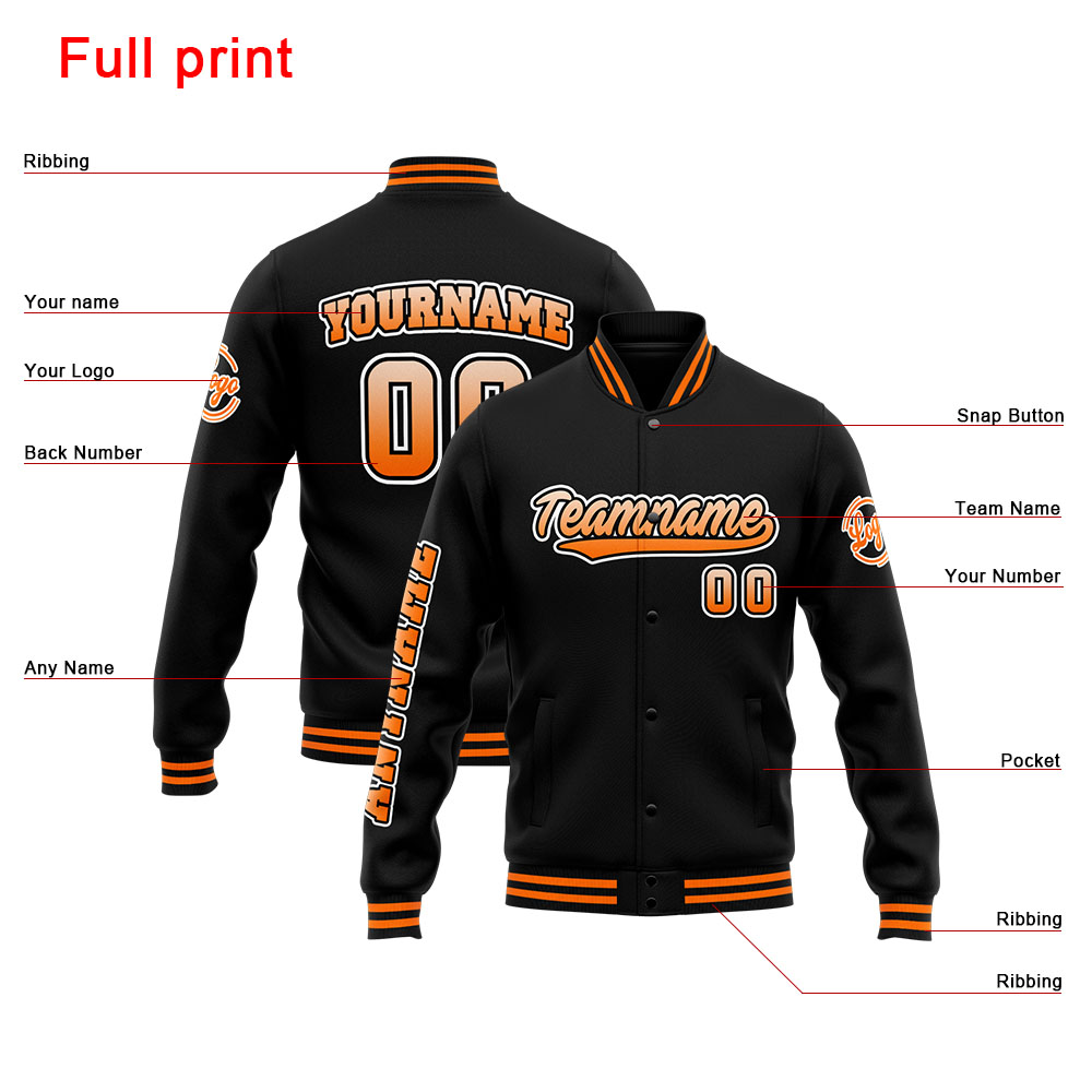 Custom Orange Black Varsity Jacket for Men Women and Youth with Personalized Letterman Jacket 