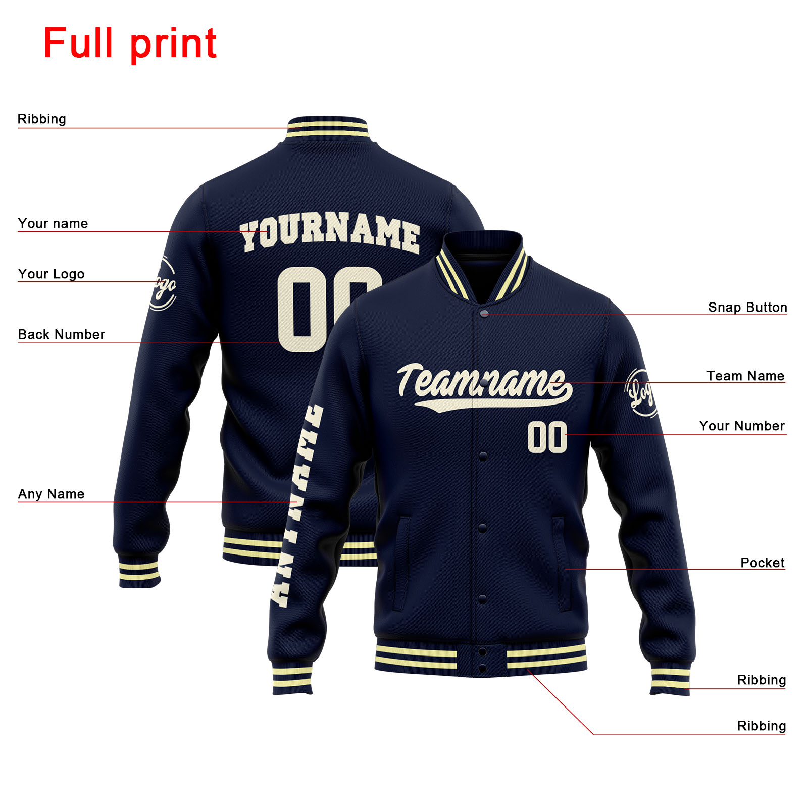 Custom Navy Cream Varsity Jacket for Men Women and Youth with Personalized Letterman Jacket 