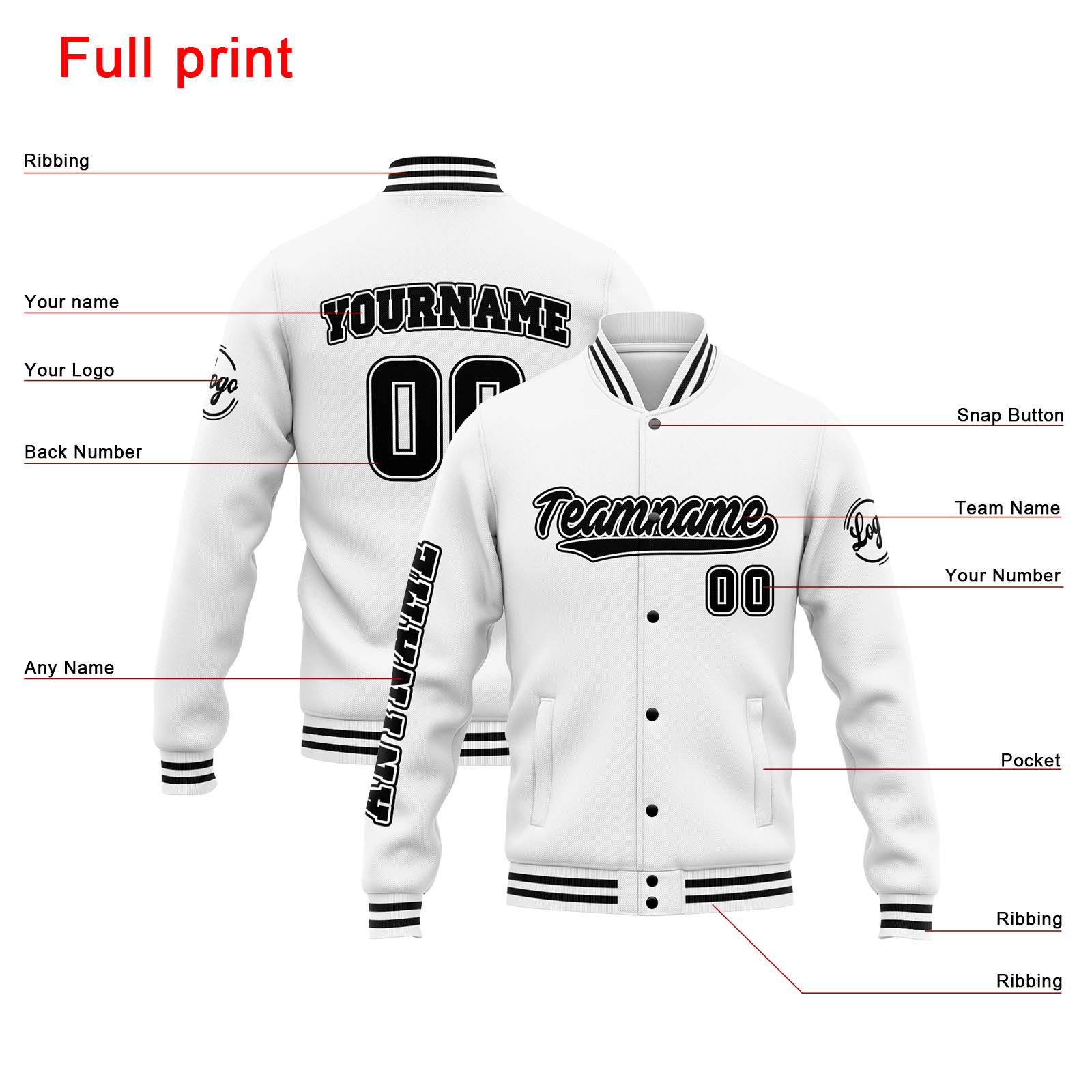 Custom White Black Varsity Jacket for Men Women and Youth with Personalized Letterman Jacket 