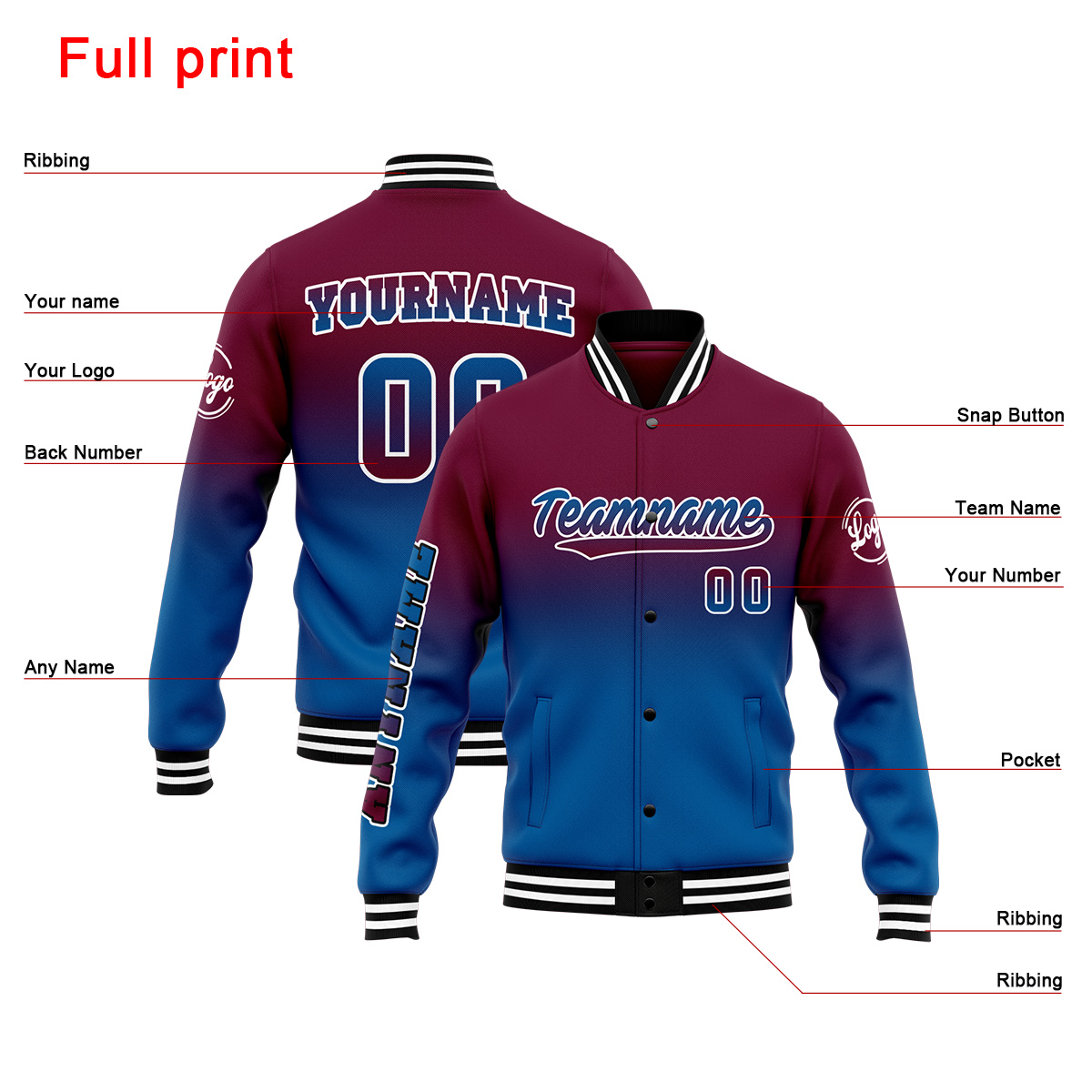 Custom Burgundy&Blue Varsity Jacket for Men Women and Youth with Personalized Letterman Jacket 