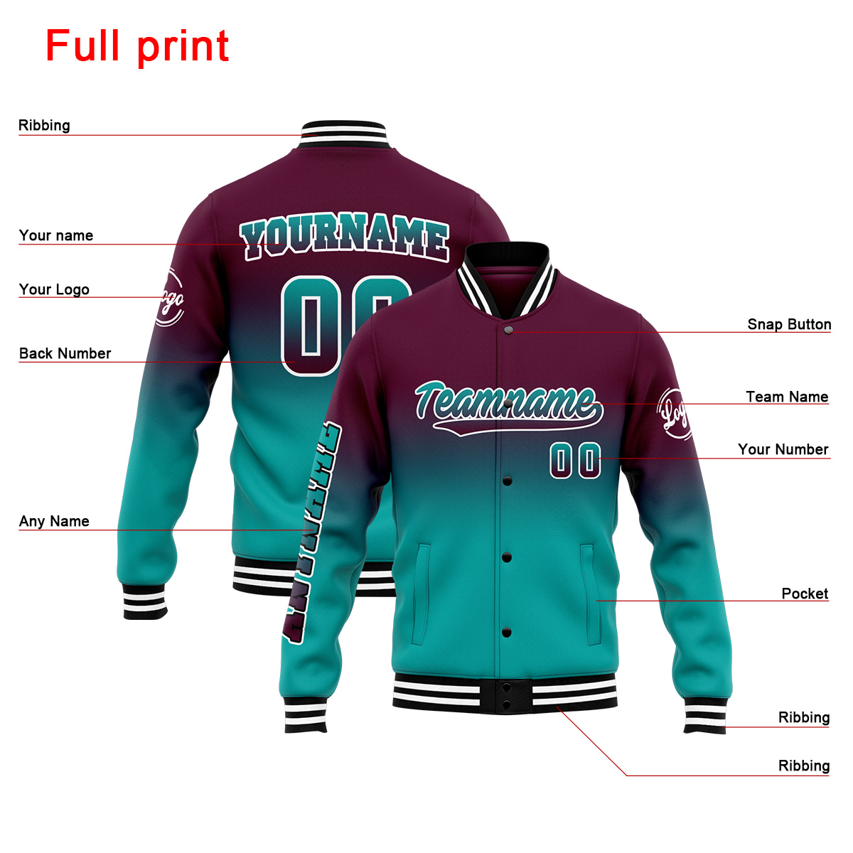 Custom Burgundy&Teal Varsity Jacket for Men Women and Youth with Personalized Letterman Jacket 