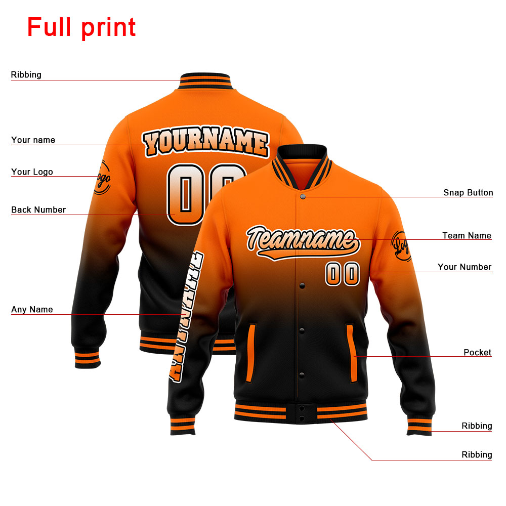 Custom Orange Black Varsity Jacket for Men Women and Youth with Personalized Letterman Jacket 