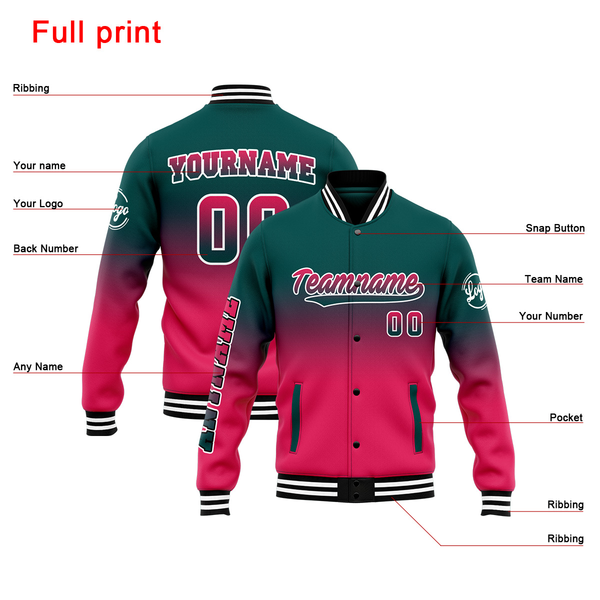 Custom Dark Green&Pink Varsity Jacket for Men Women and Youth with Personalized Letterman Jacket 