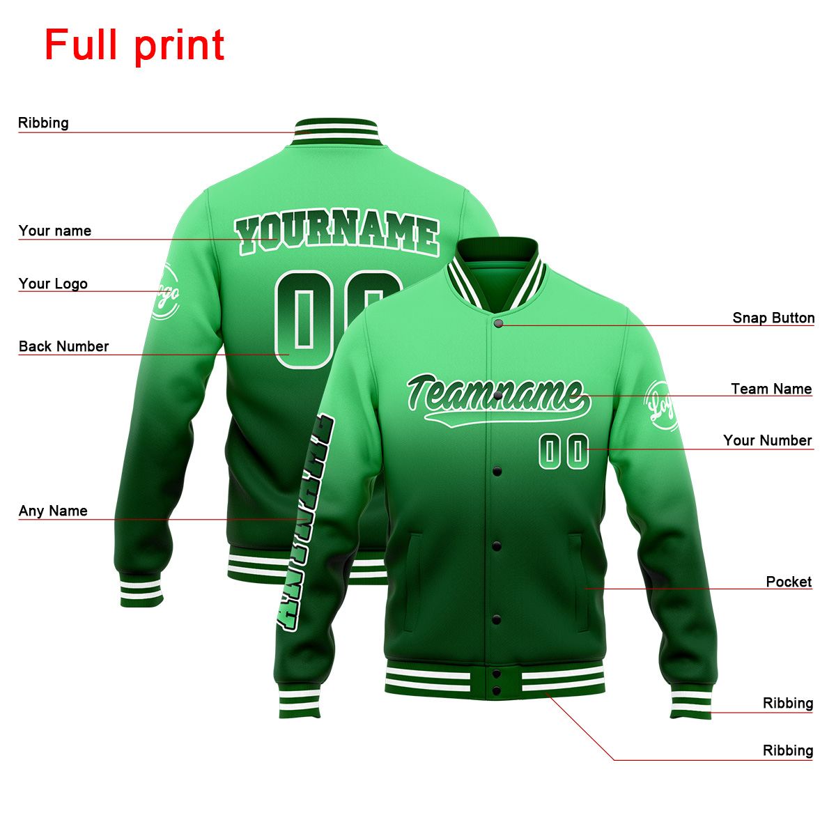 Custom Green Varsity Jacket for Men Women and Youth with Personalized Letterman Jacket 