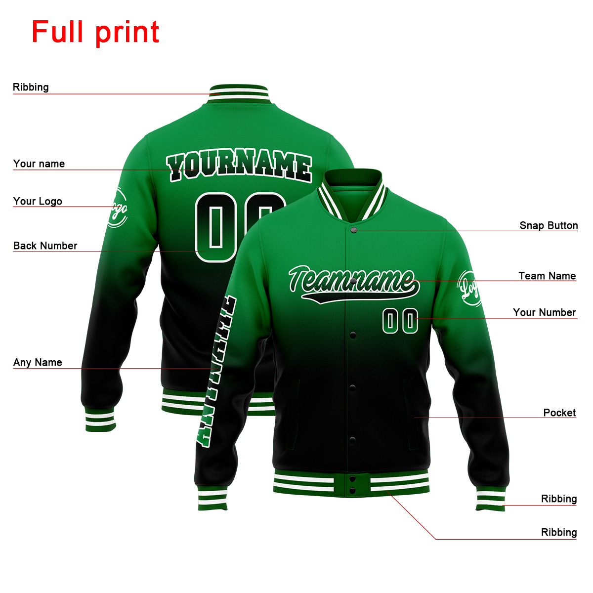 Custom Green&Black Varsity Jacket for Men Women and Youth with Personalized Letterman Jacket 