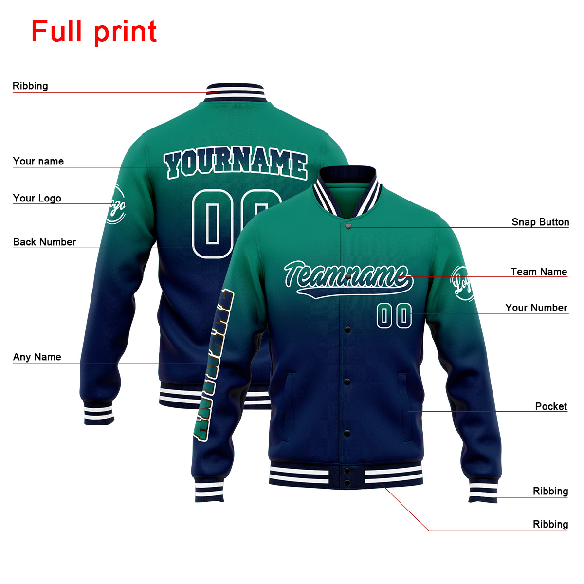 Custom Green&Navy Varsity Jacket for Men Women and Youth with Personalized Letterman Jacket 