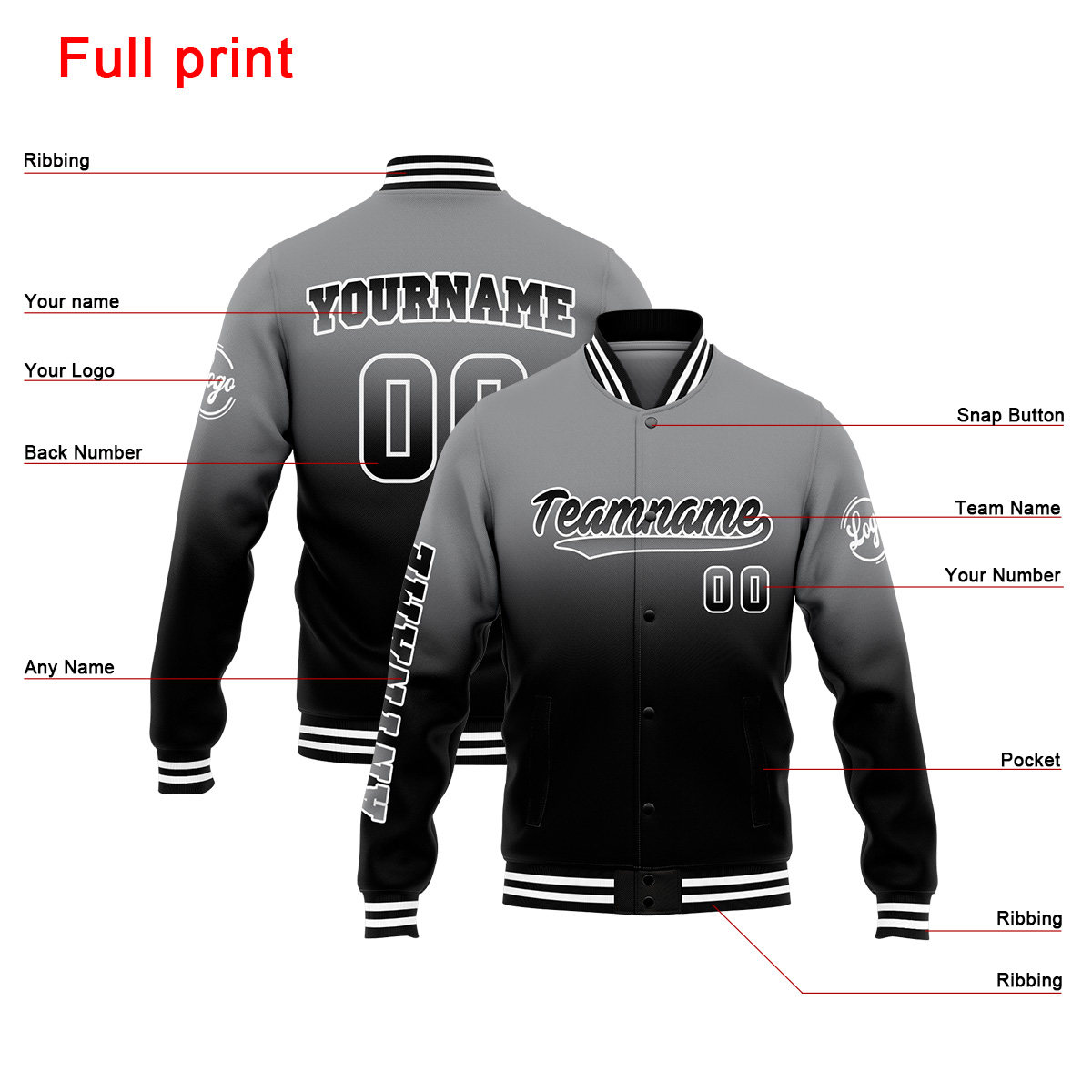 Custom Grey&Black Varsity Jacket for Men Women and Youth with Personalized Letterman Jacket 
