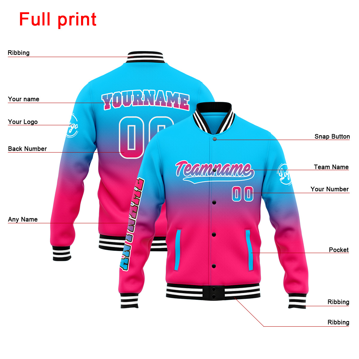 Custom Light Blue&Pink Varsity Jacket for Men Women and Youth with Personalized Letterman Jacket 