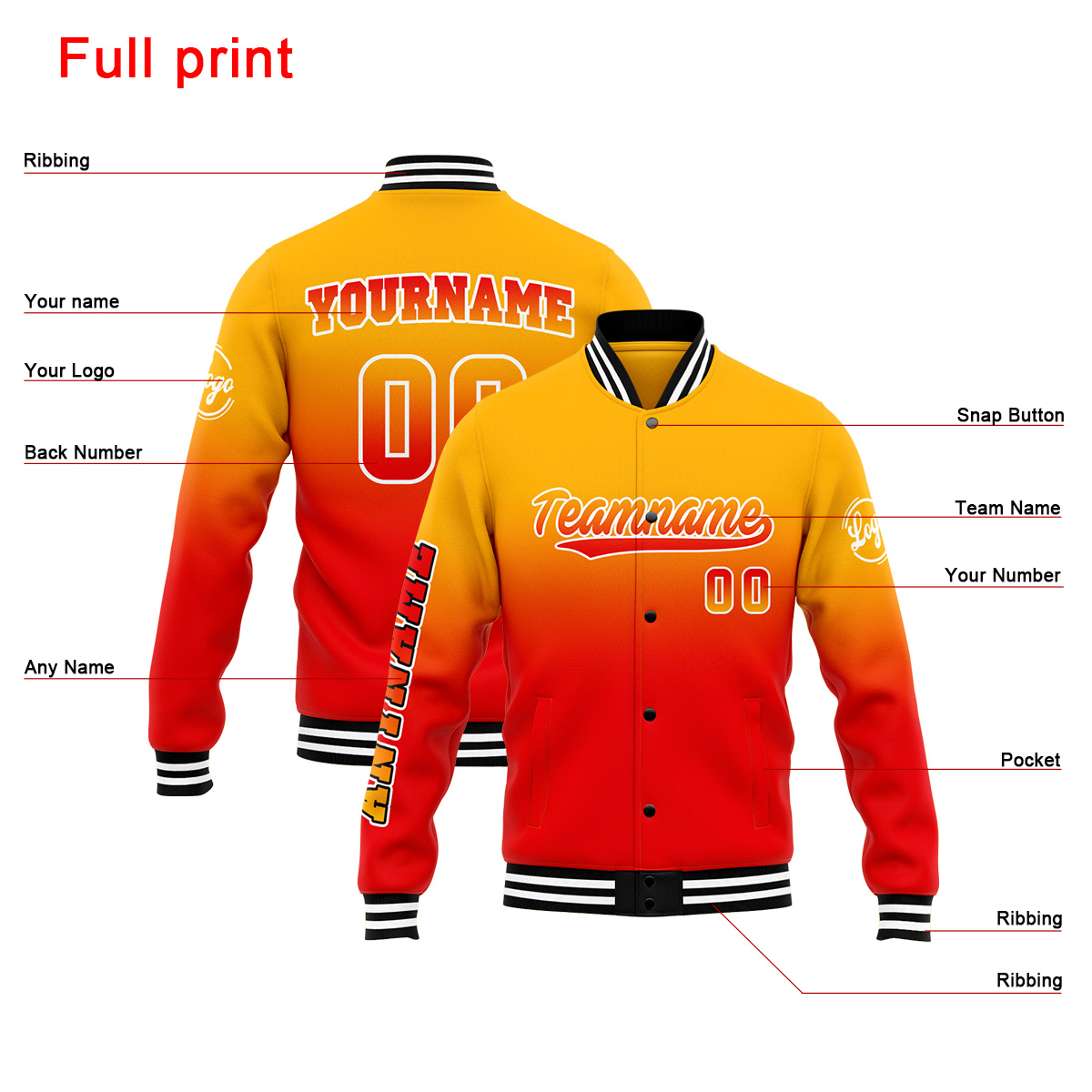 Custom Light Orange&Red Varsity Jacket for Men Women and Youth with Personalized Letterman Jacket 