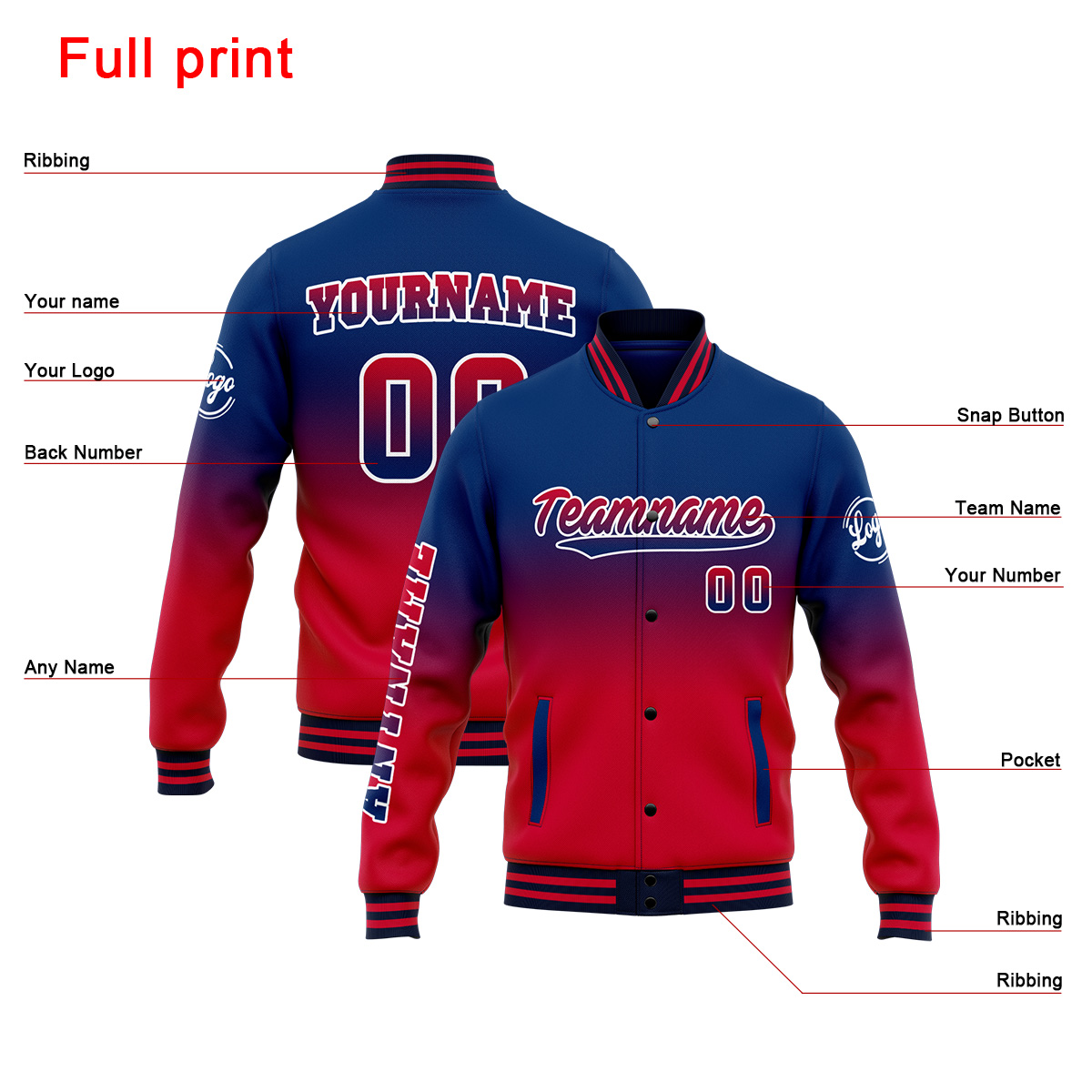 Custom Navy&Red Varsity Jacket for Men Women and Youth with Personalized Letterman Jacket 